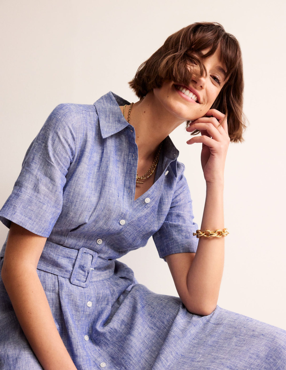 Louise Linen Midi Shirt Dress-Authentic Blue Chambray-3