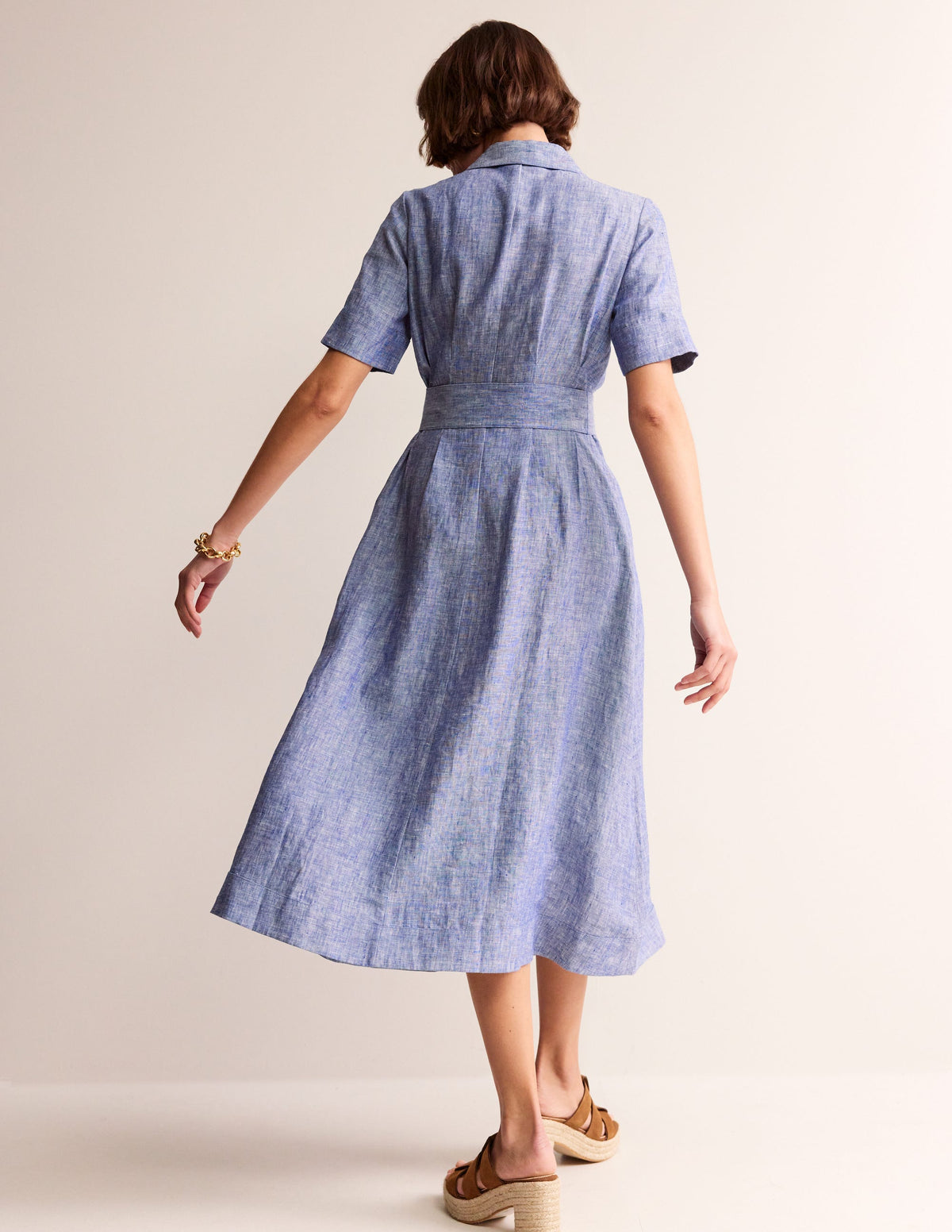 Louise Linen Midi Shirt Dress-Authentic Blue Chambray - Image 4