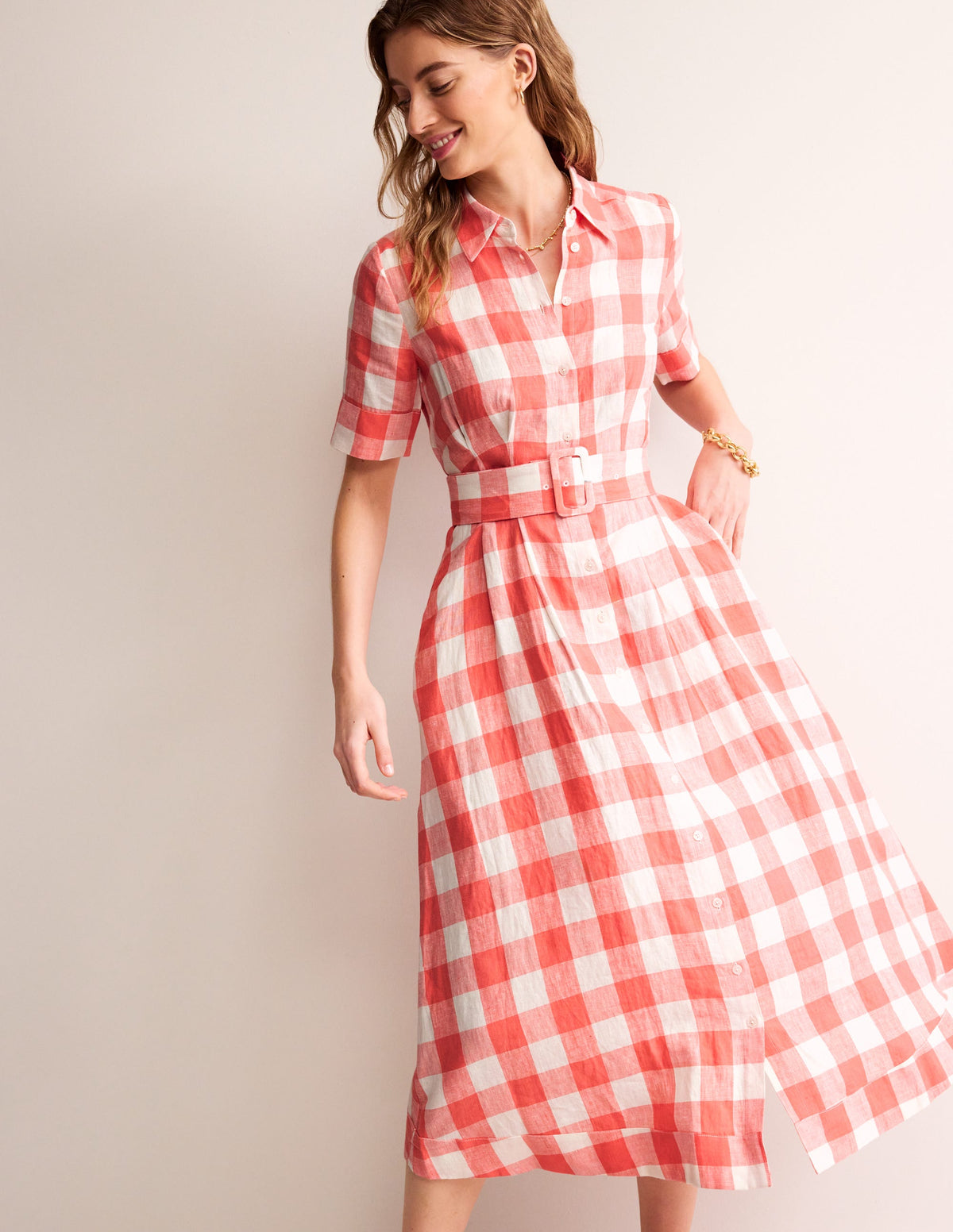 Louise Linen Midi Shirt Dress-Porcelain Rose - Image 1