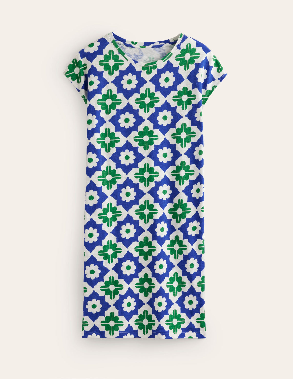 Leah Jersey T-shirt Dress-Green, Geometric Stamp-5