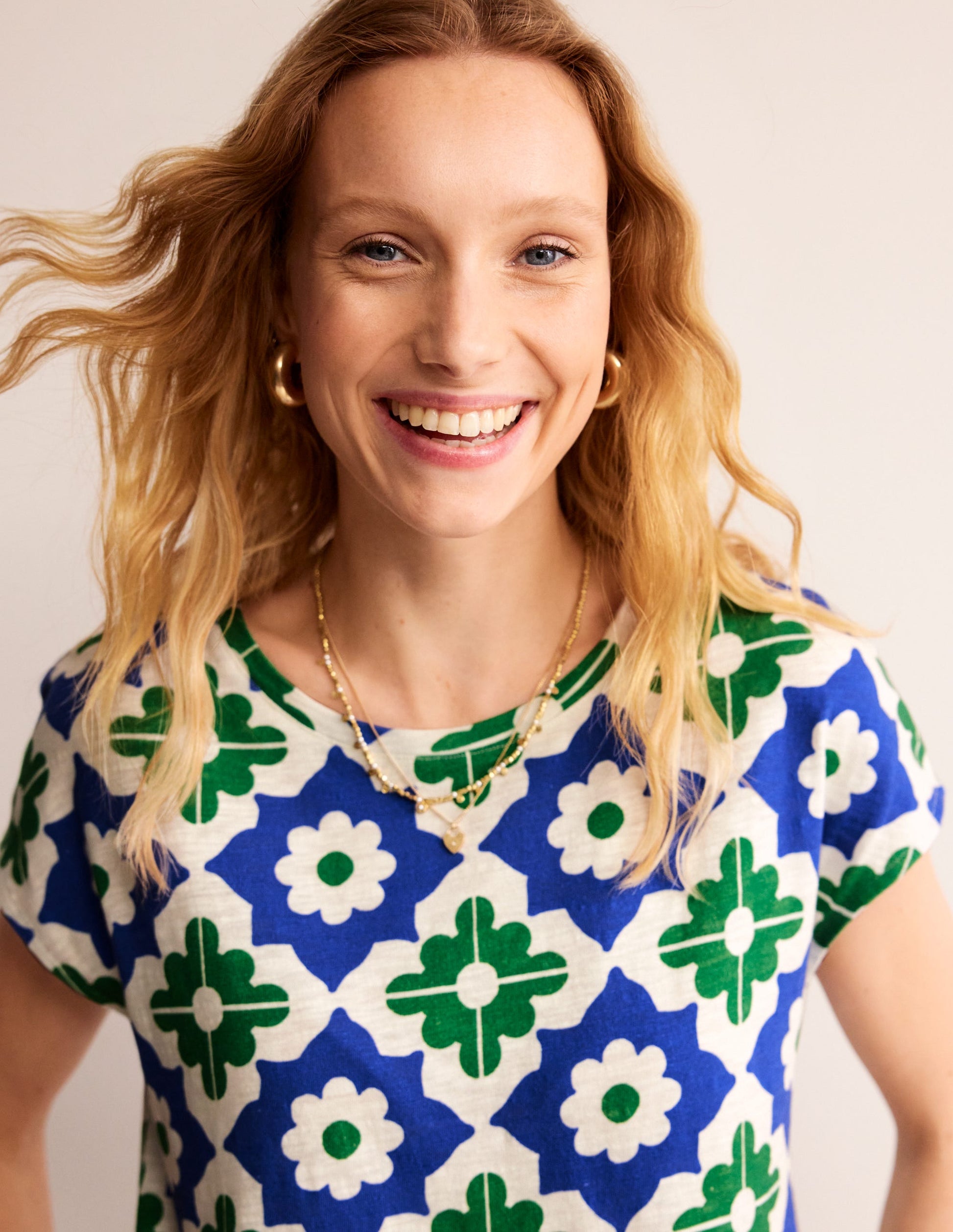 Leah Jersey T-shirt Dress-Green, Geometric Stamp-2
