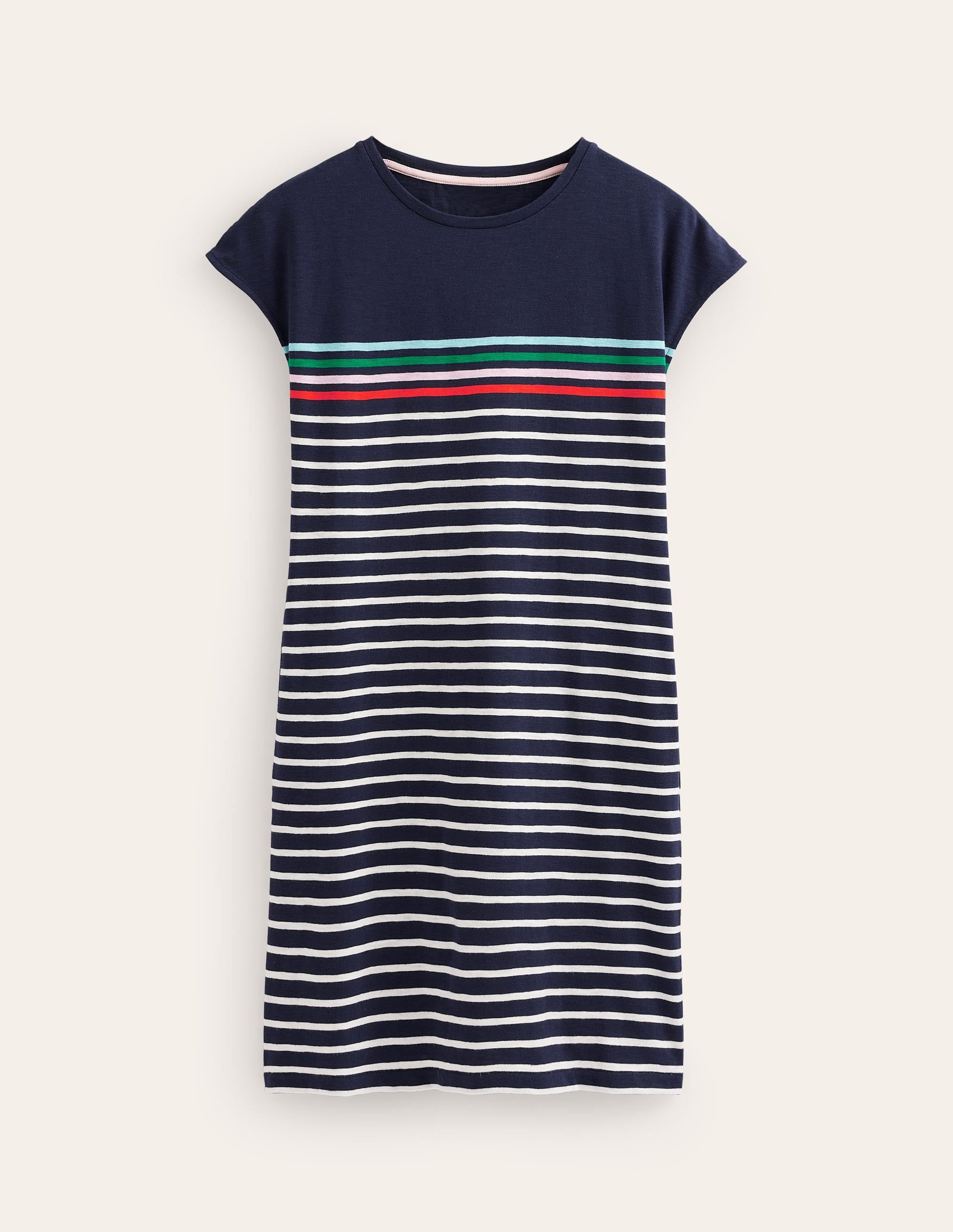 Leah Jersey T-shirt Dress-Navy, Ivory Multistripe - Image 5