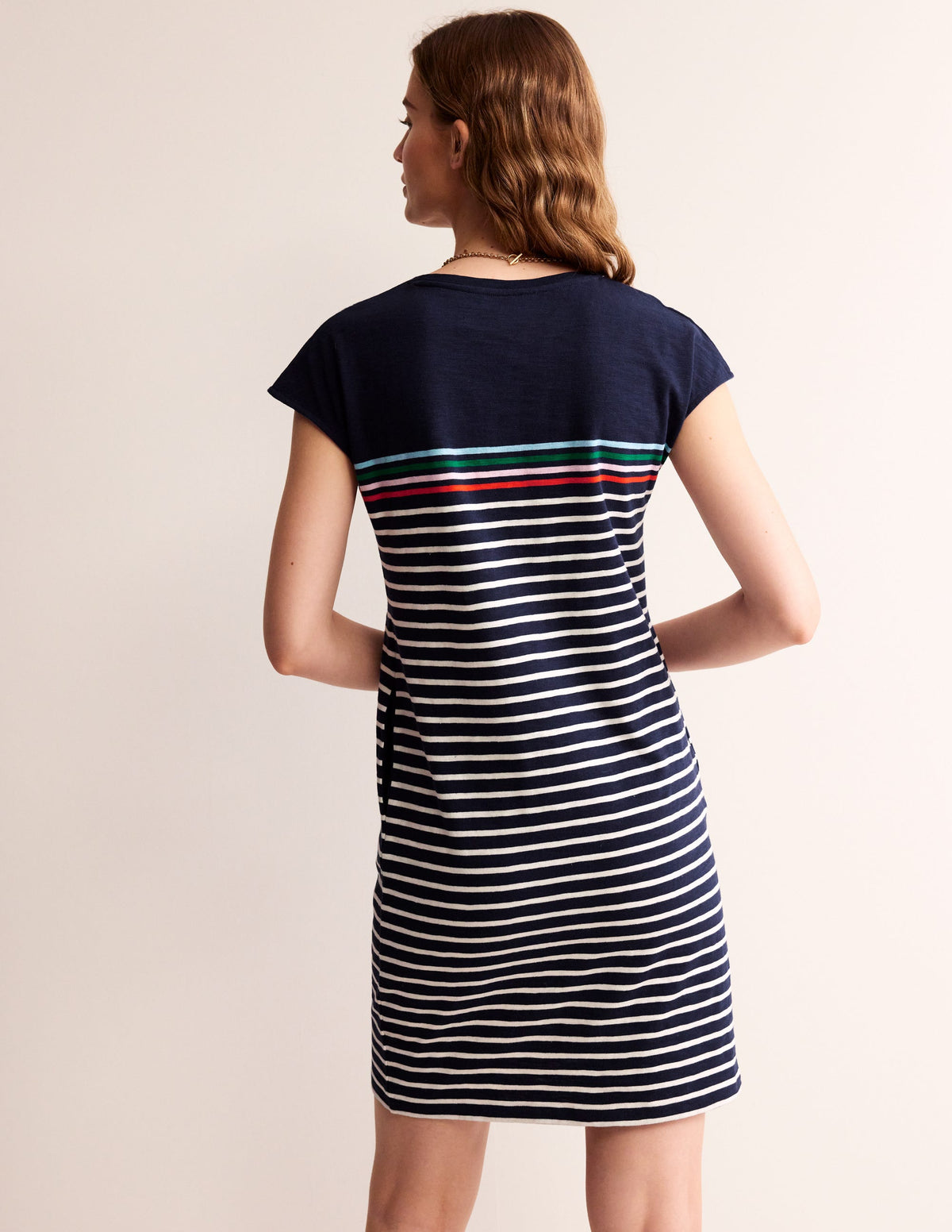 Leah Jersey T-shirt Dress-Navy, Ivory Multistripe - Image 3
