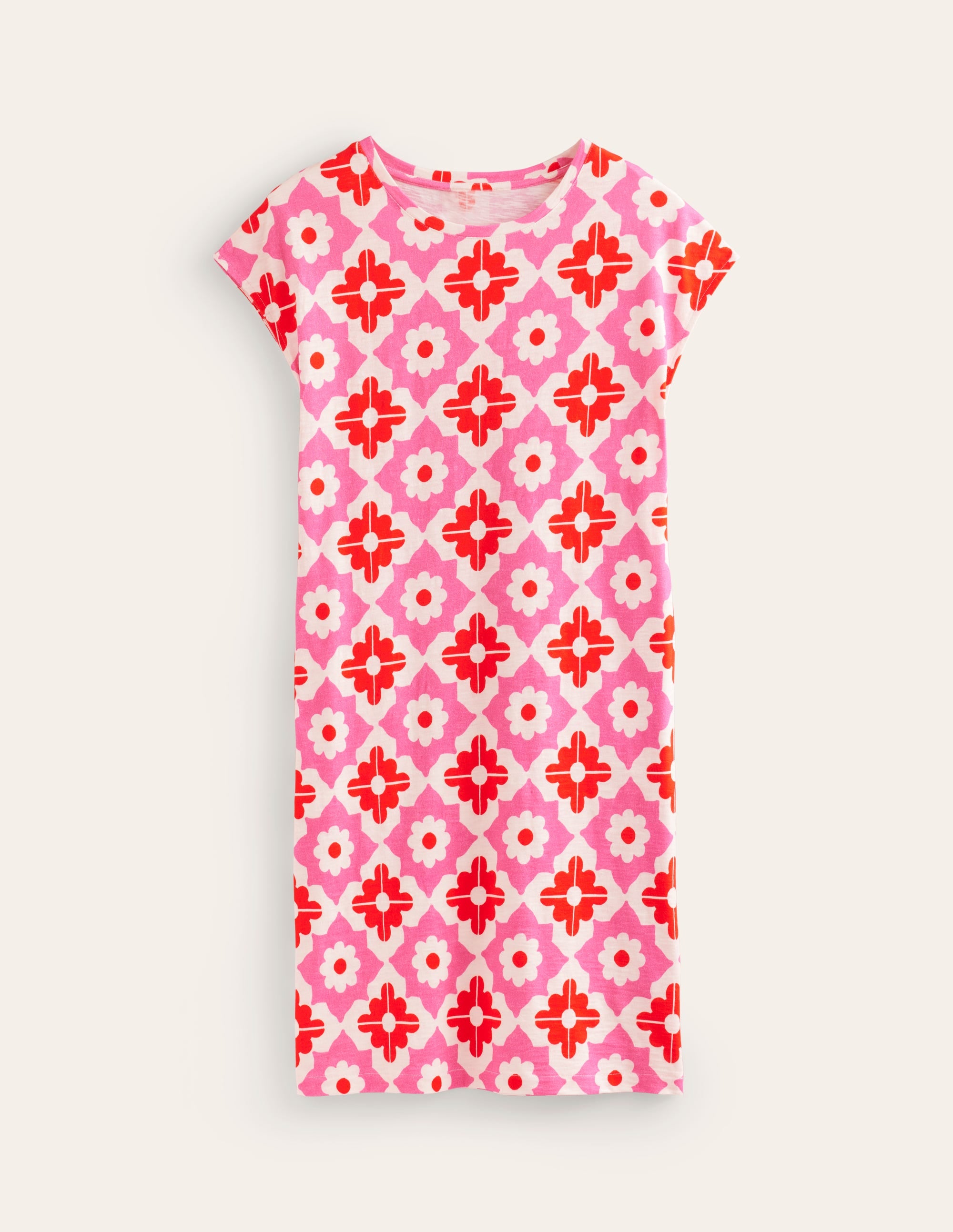 Leah Jersey T-shirt Dress-Pink Power, Geometric Stamp - Image 5