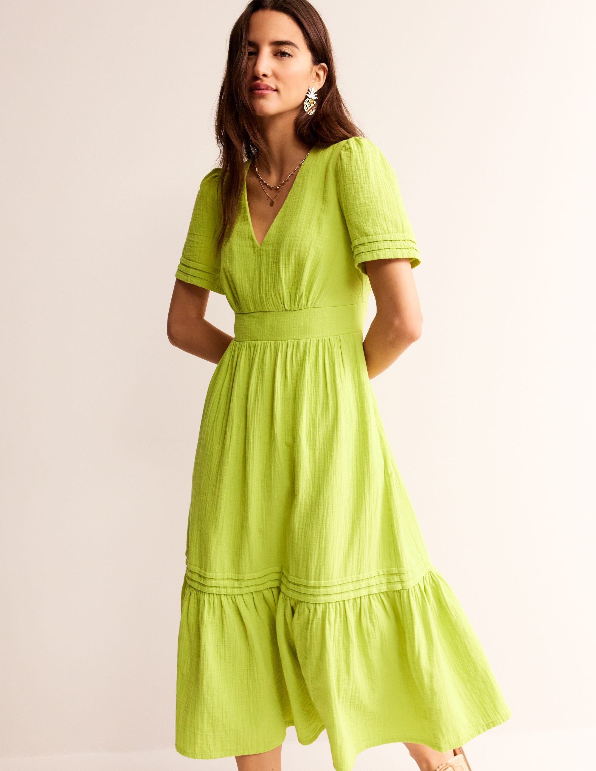 Eve Double Cloth Midi Dress-Chartreuse - Image 1