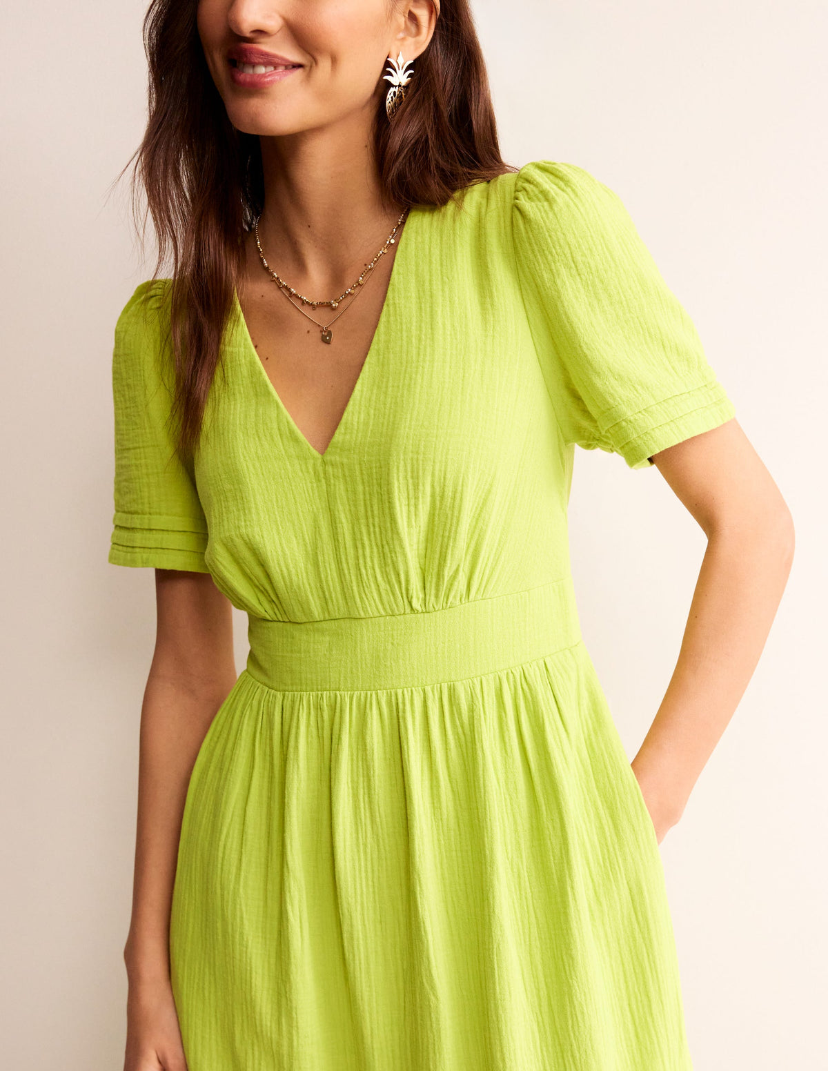 Eve Double Cloth Midi Dress-Chartreuse-2