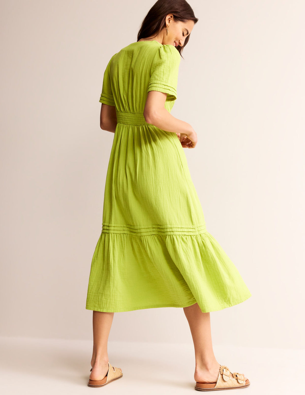 Eve Double Cloth Midi Dress-Chartreuse-3