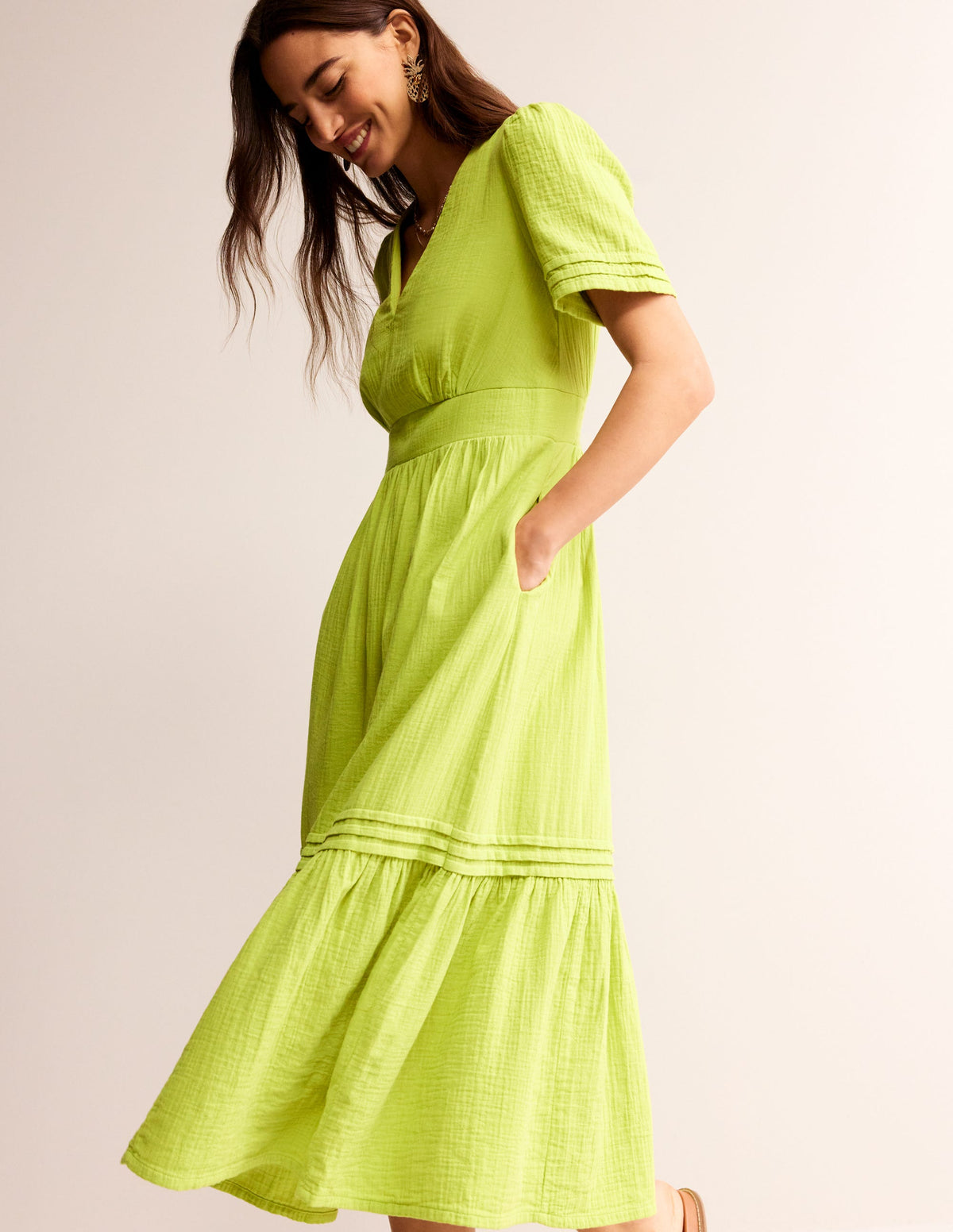 Eve Double Cloth Midi Dress-Chartreuse - Image 4