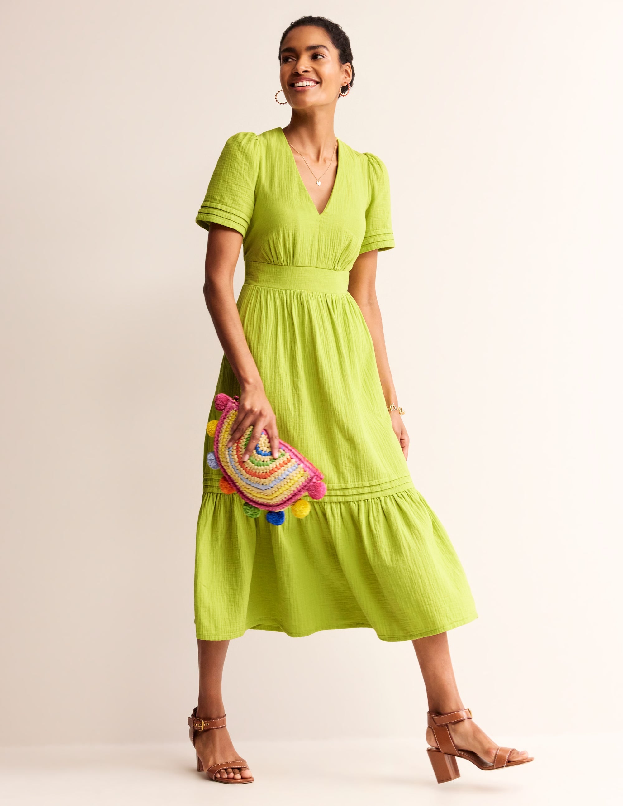 Eve Double Cloth Midi Dress-Chartreuse - Image 6