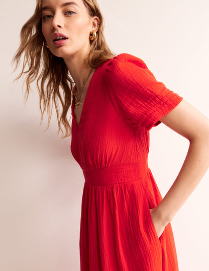 Eve Double Cloth Midi Dress-Flame Scarlet-2