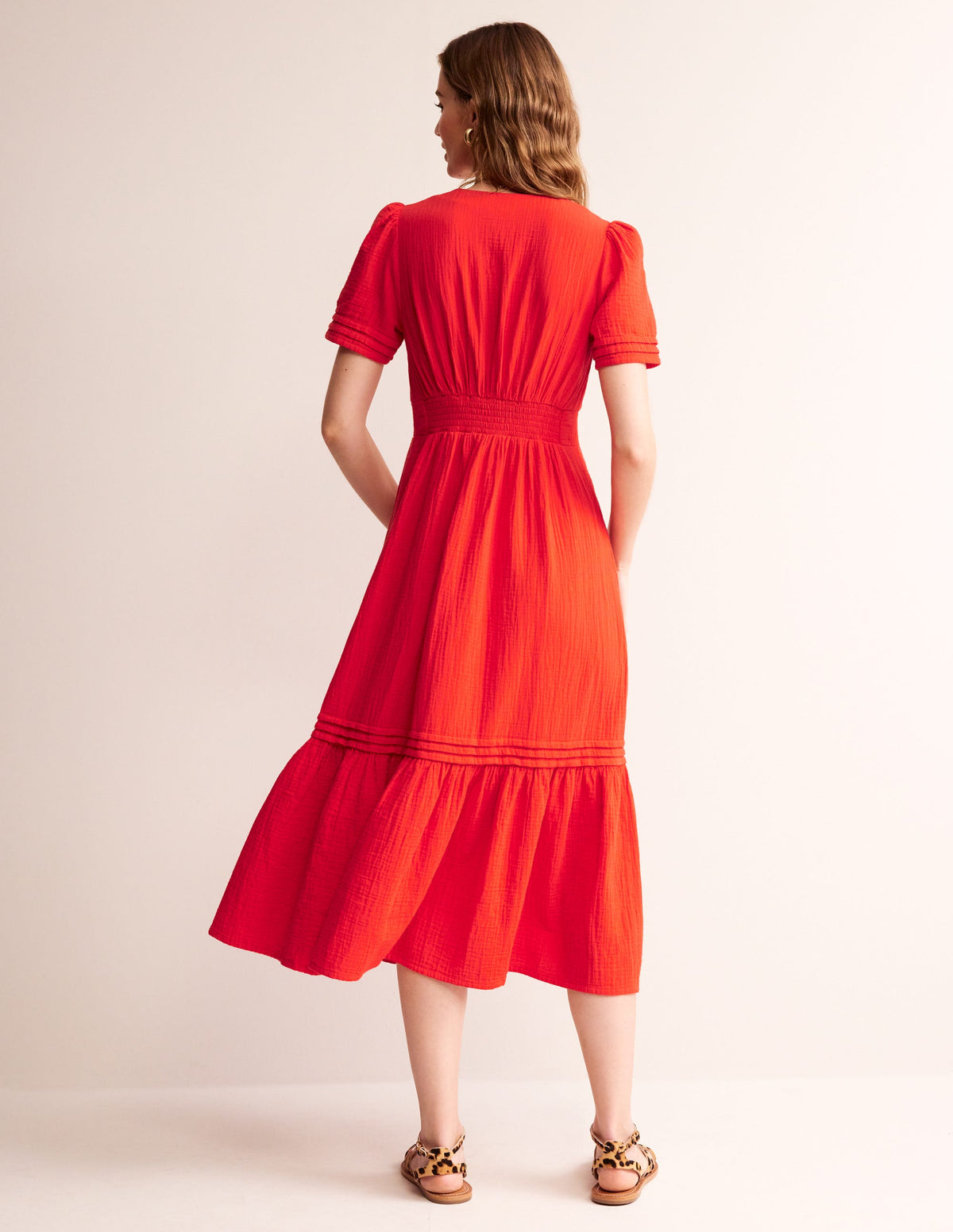 Eve Double Cloth Midi Dress-Flame Scarlet - Image 3