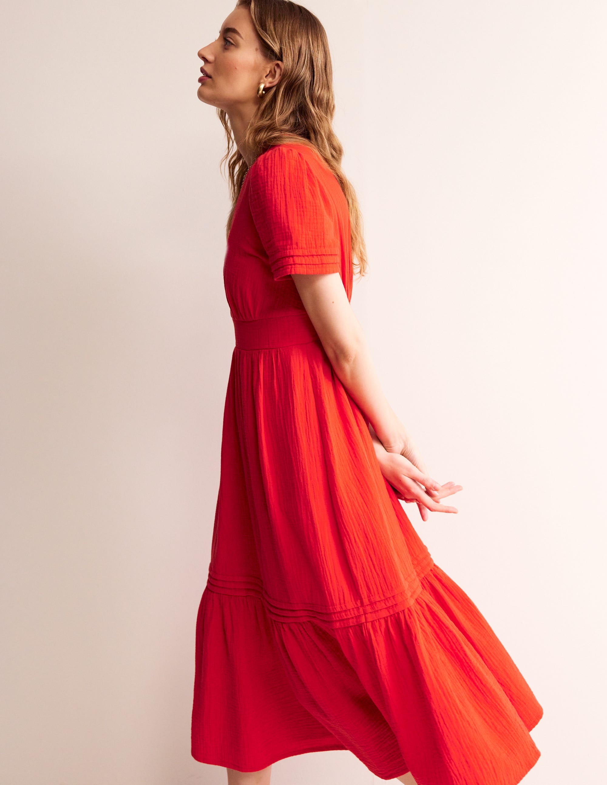 Eve Double Cloth Midi Dress-Flame Scarlet - Image 4