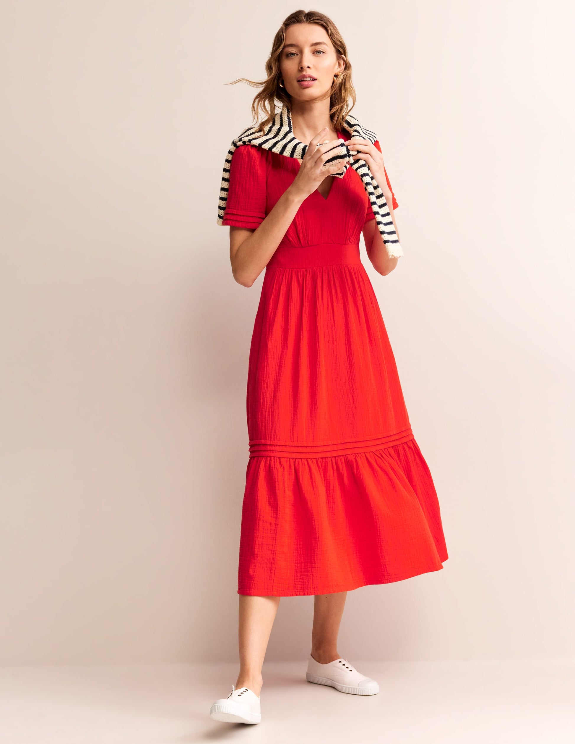 Eve Double Cloth Midi Dress-Flame Scarlet-5