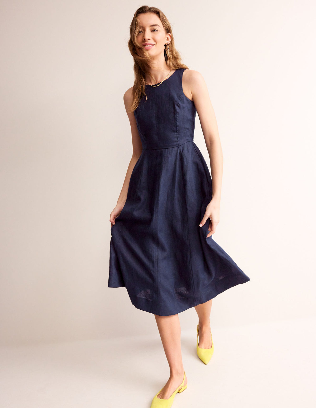 Carla Linen Midi Dress-Navy - Image 1