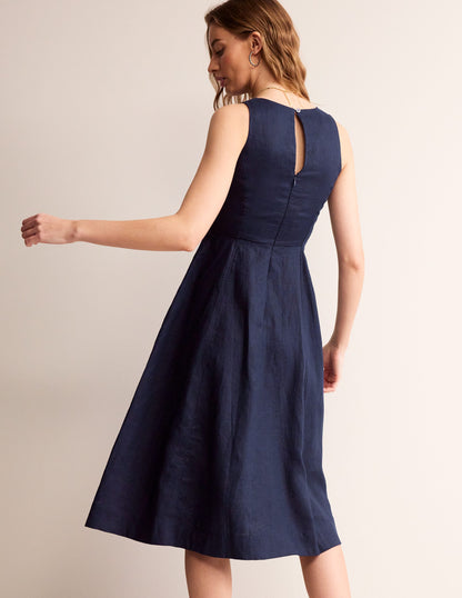 Carla Linen Midi Dress-Navy-3