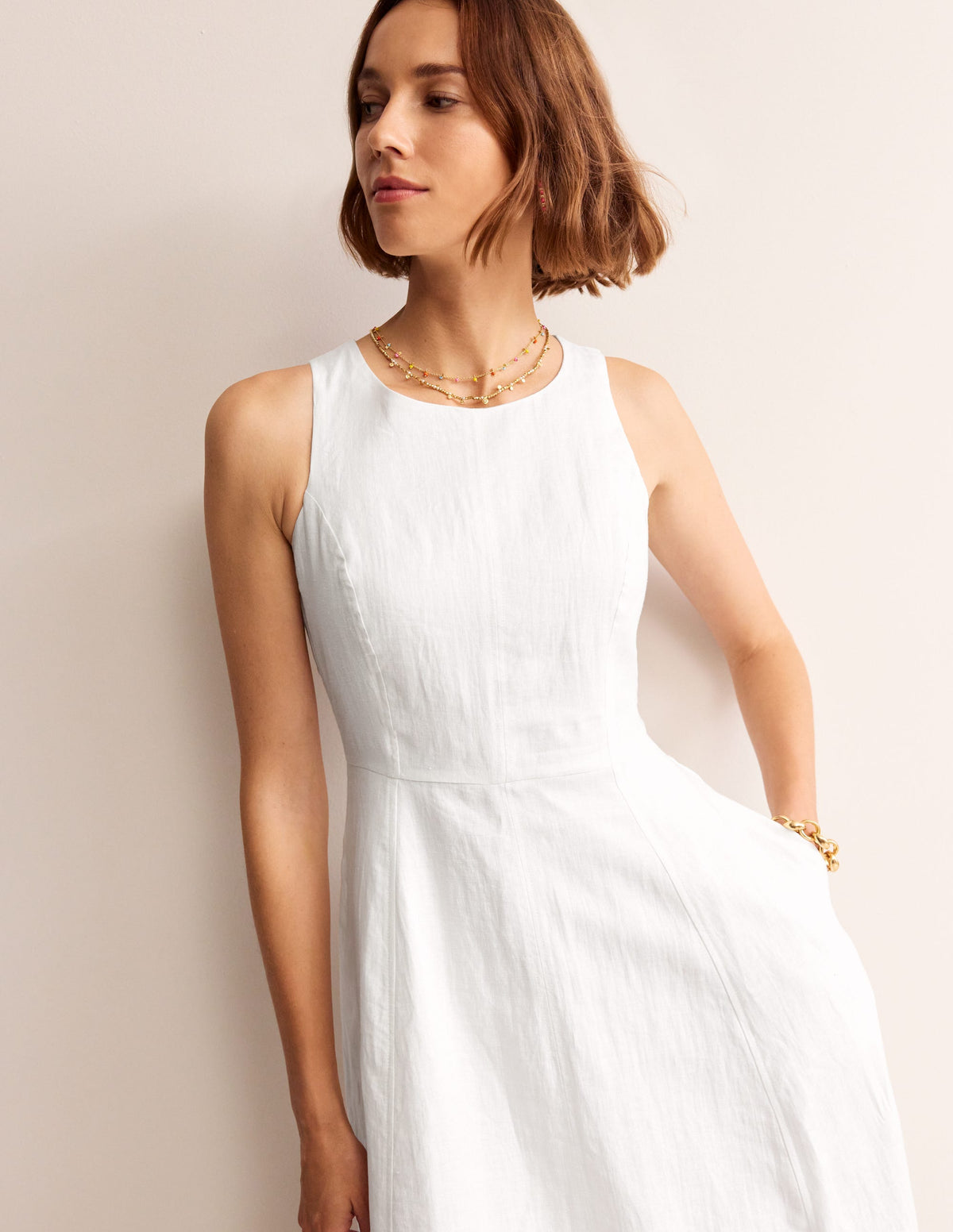 Carla Linen Midi Dress-White - Image 1