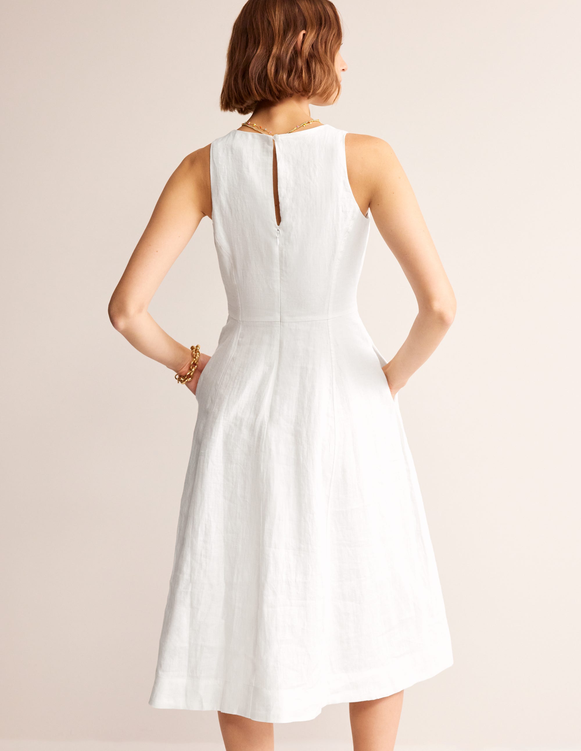 Carla Linen Midi Dress-White - Image 3