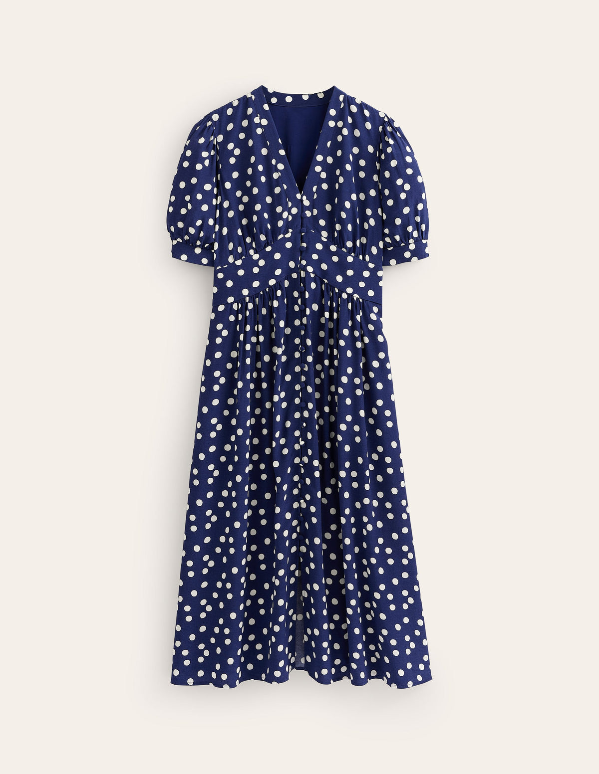Elsa Midi Tea Dress-Navy Spot - Image 9