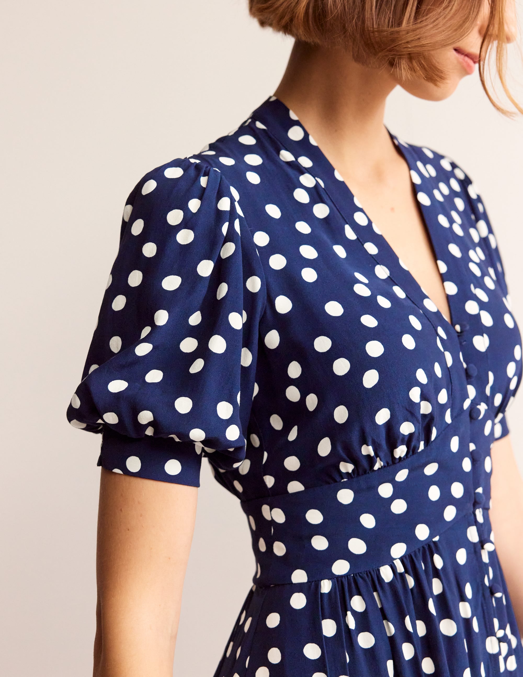 Elsa Midi Tea Dress-Navy Spot - Image 2