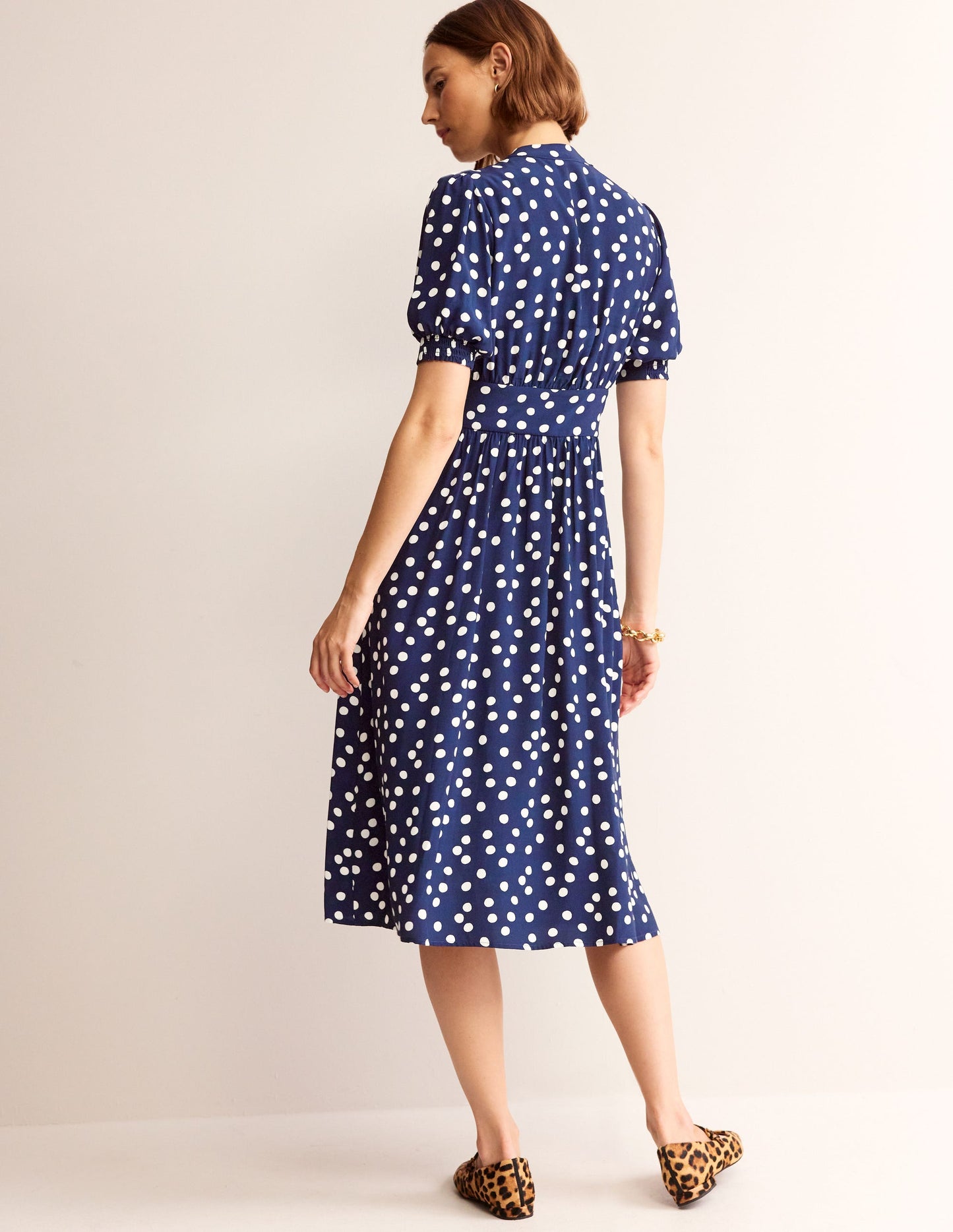 Elsa Midi Tea Dress-Navy Spot