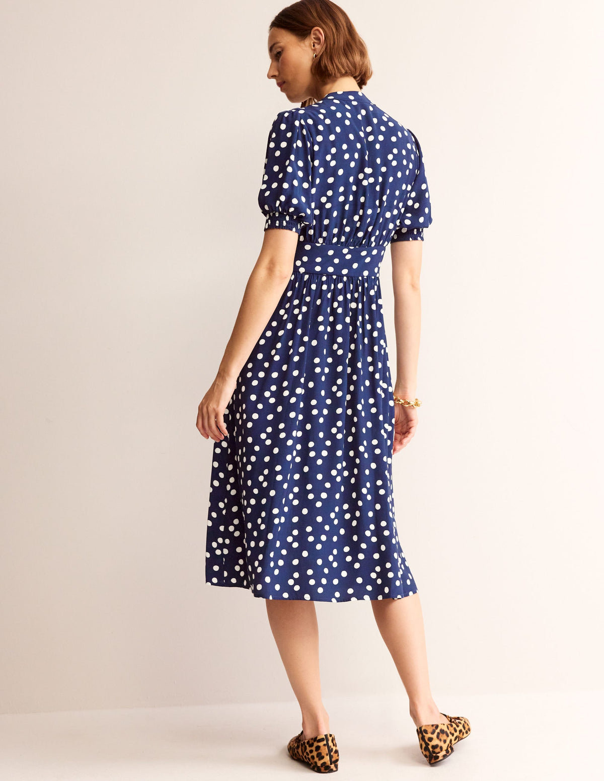 Elsa Midi Tea Dress-Navy Spot - Image 3