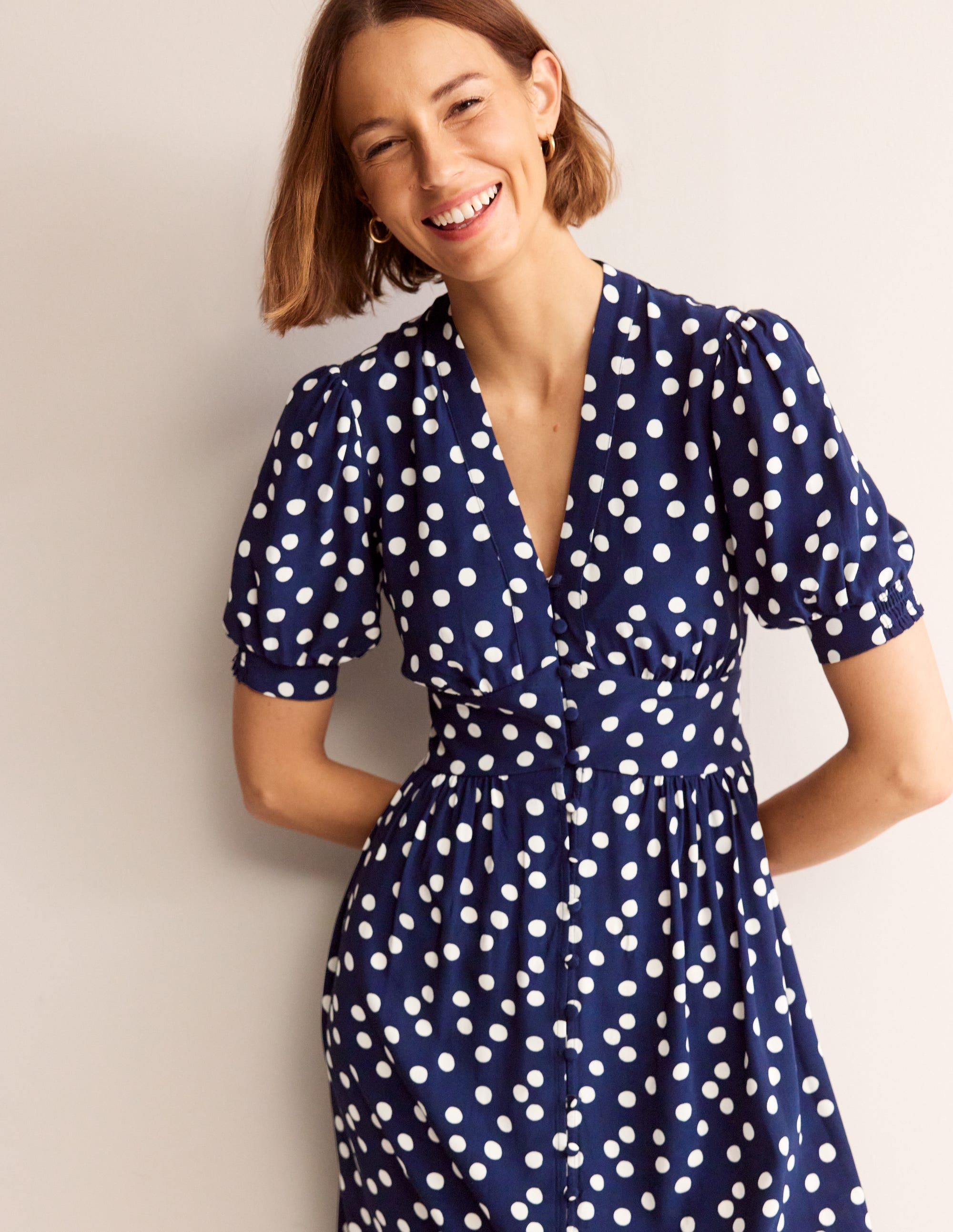 Elsa Midi Tea Dress-Navy Spot - Image 4