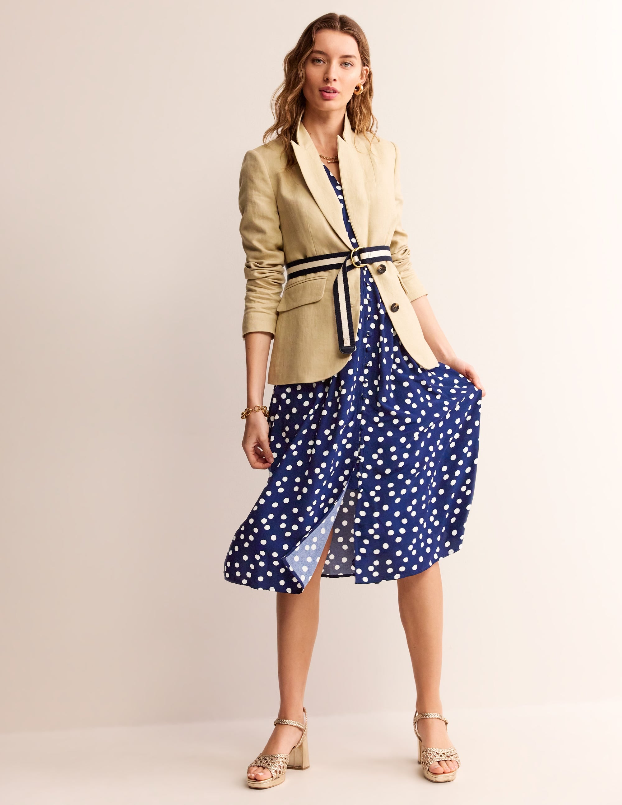 Elsa Midi Tea Dress-Navy Spot - Image 5