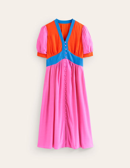 Elsa Midi Tea Dress-Sangria Sunset Colourblock