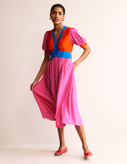 Elsa Midi Tea Dress-Sangria Sunset Colourblock