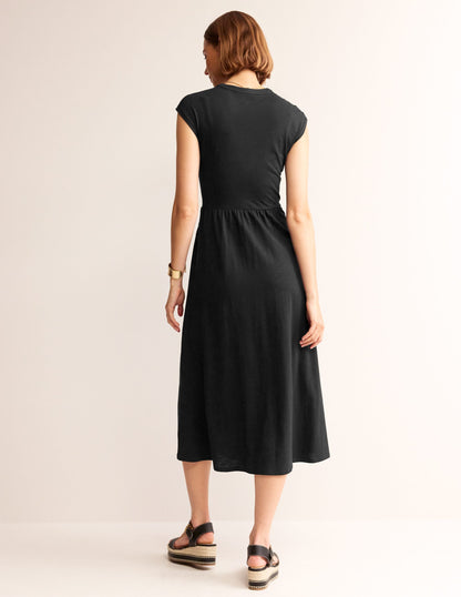 Chloe Notch Jersey Midi Dress-Black