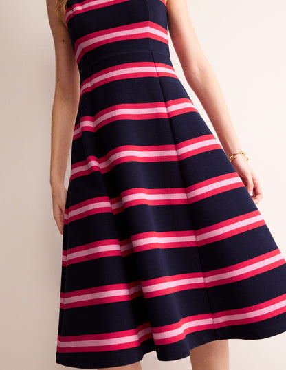 Scarlet Ottoman Ponte Dress-Navy, Red and Pink Stripe