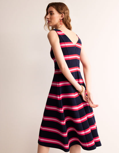 Scarlet Ottoman Ponte Dress-Navy, Red and Pink Stripe