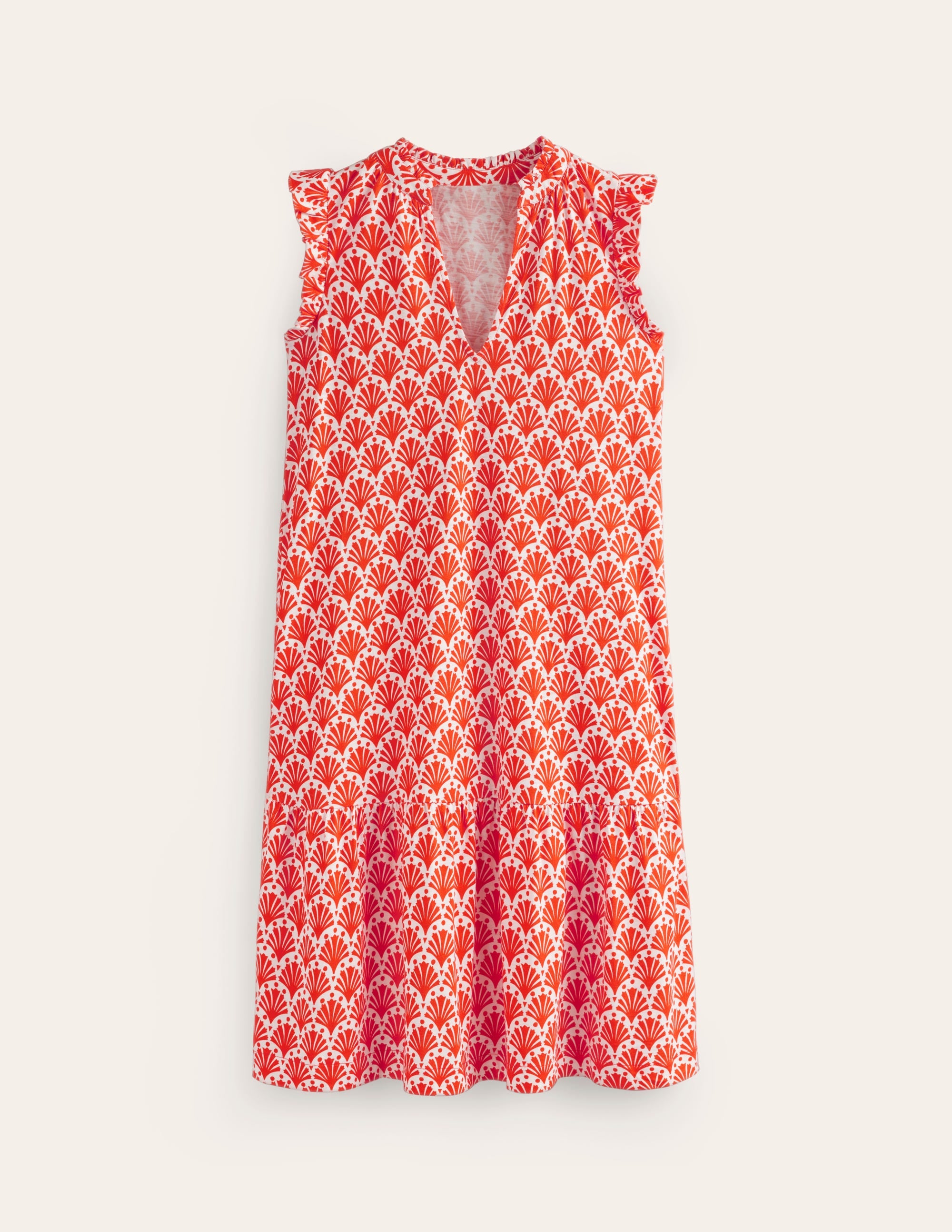 Daisy Jersey Short Tier Dress-Mandarin Orange, Shells - Image 5