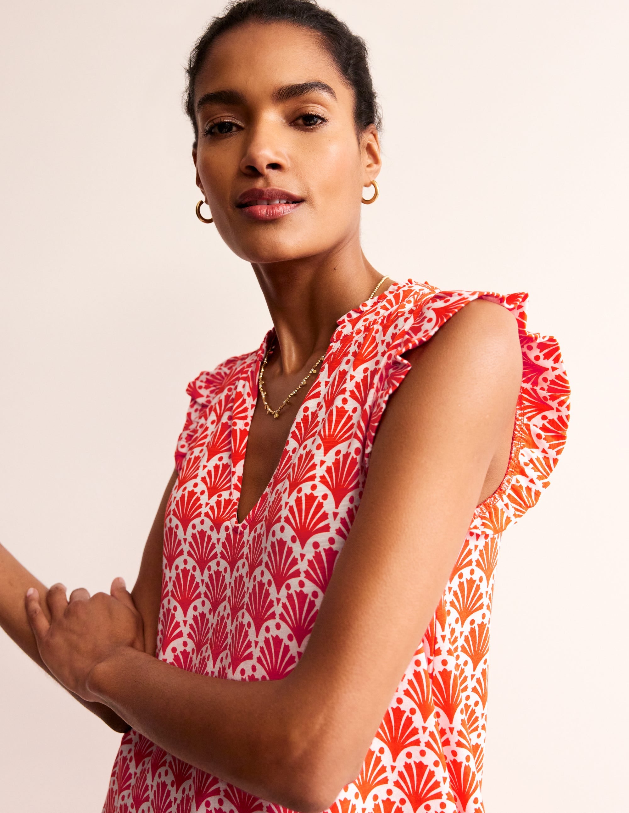 Daisy Jersey Short Tier Dress-Mandarin Orange, Shells - Image 2