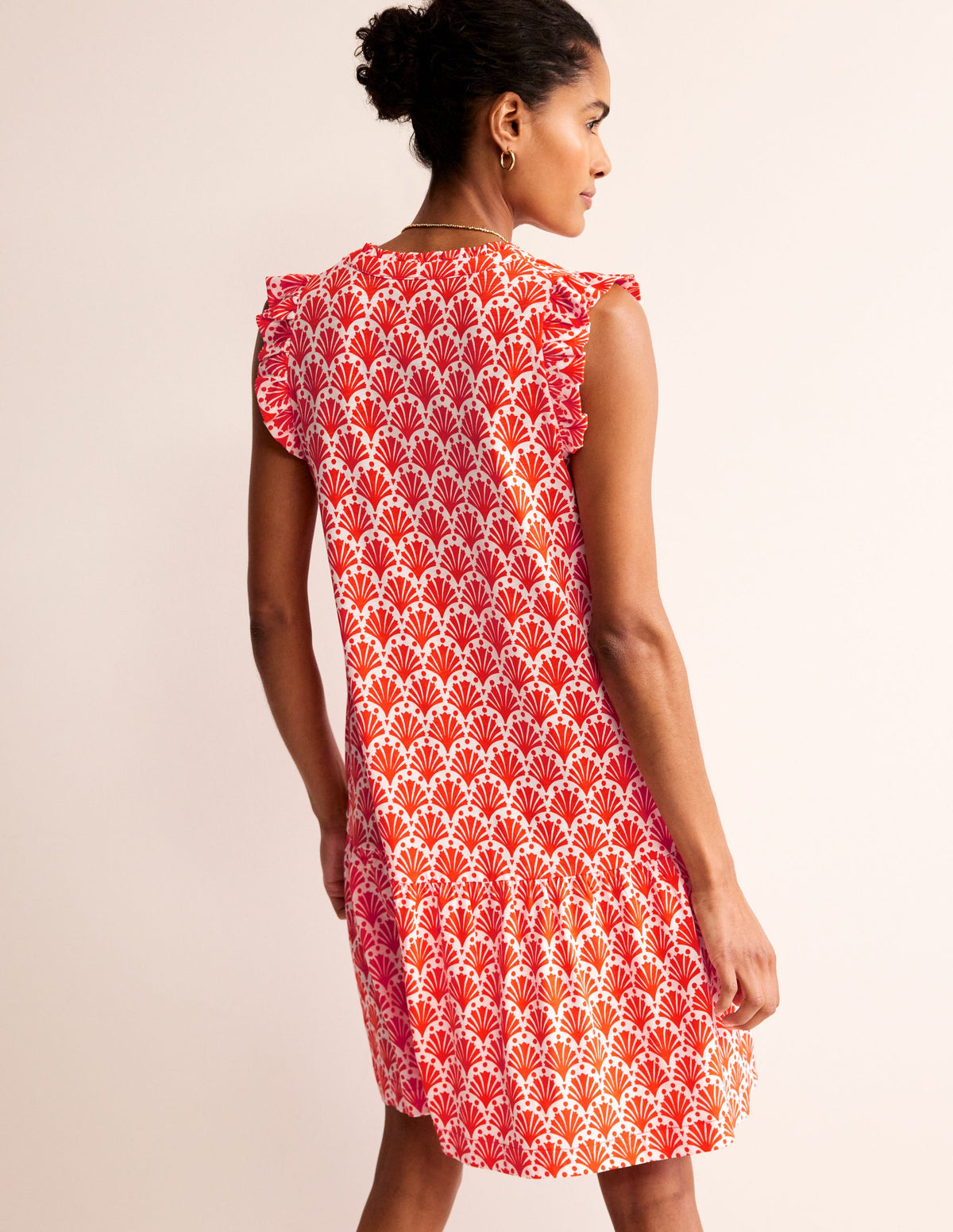 Daisy Jersey Short Tier Dress-Mandarin Orange, Shells - Image 3