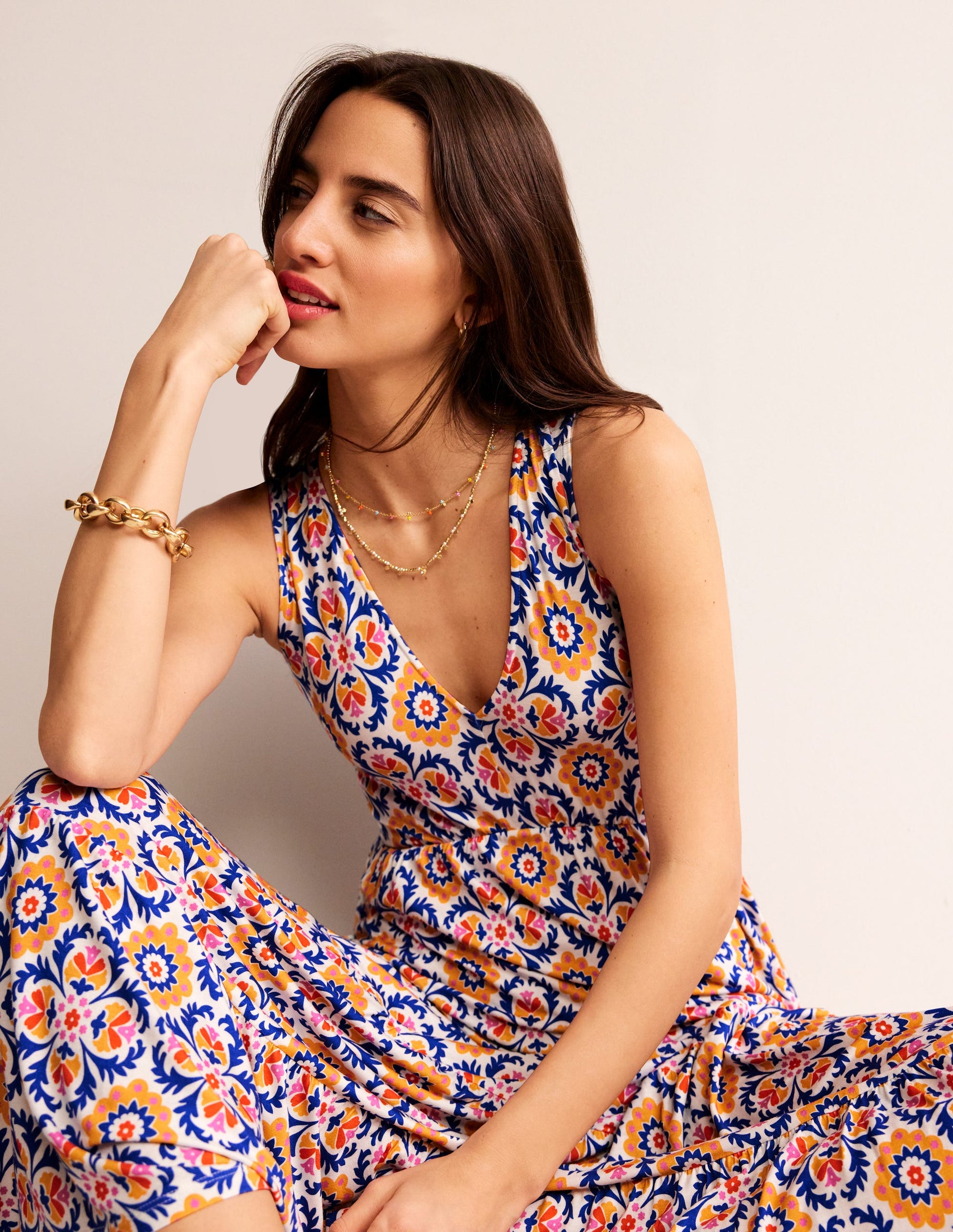 Sylvia Jersey Maxi Tier Dress-Artisan’s Gold, Mosaic Bloom-1