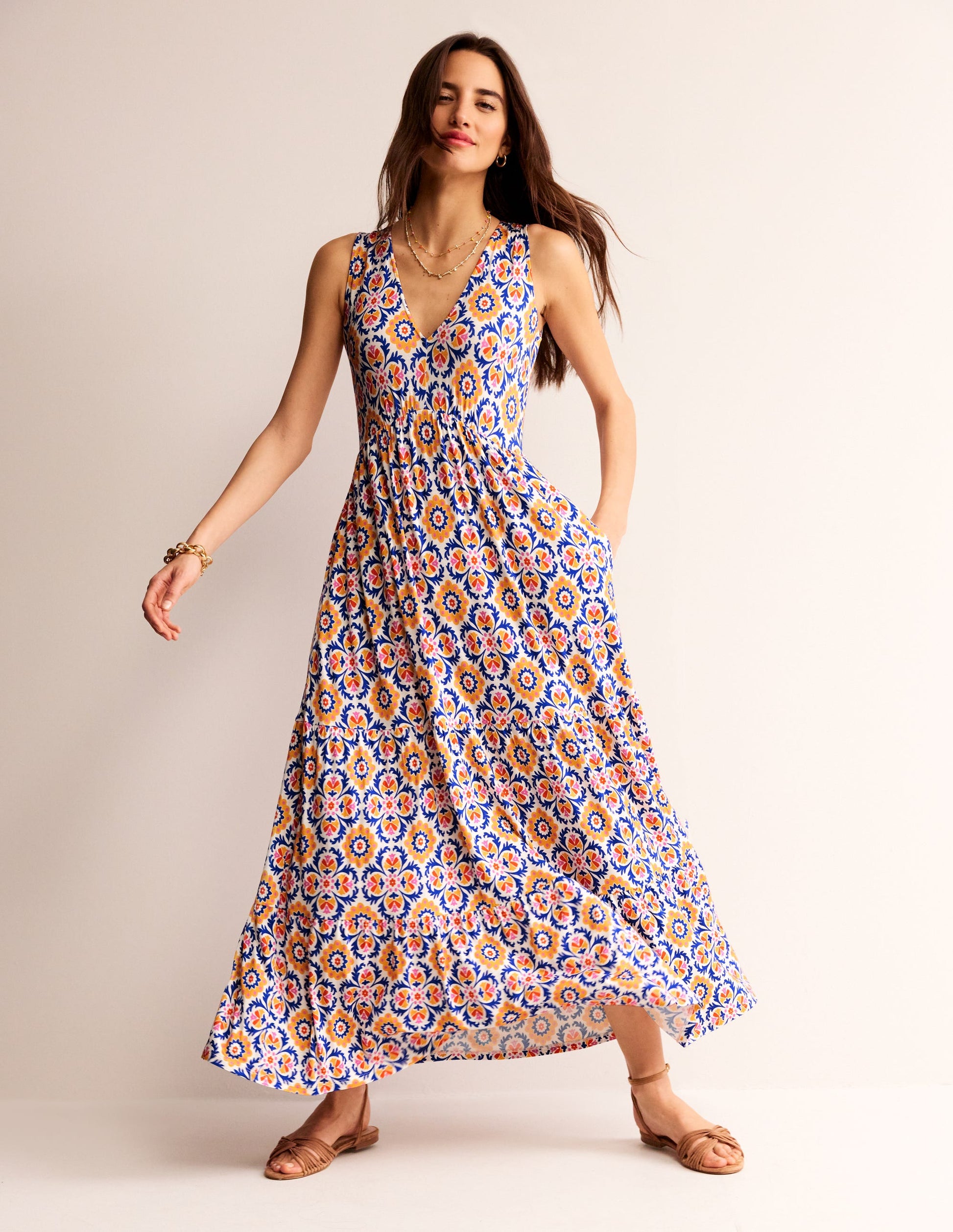 Sylvia Jersey Maxi Tier Dress-Artisan’s Gold, Mosaic Bloom-2