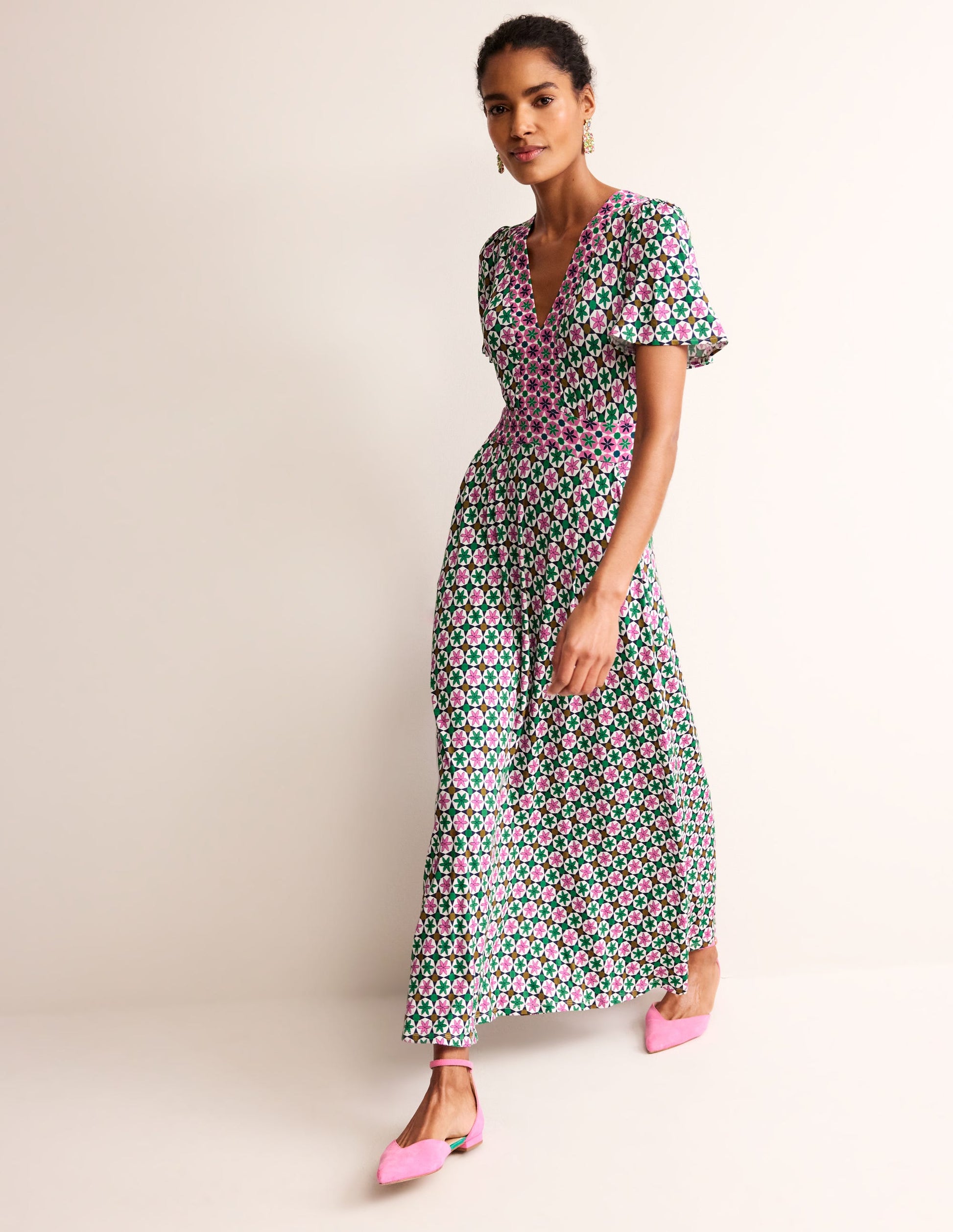 Ellie Flutter Maxi Tea Dress-Multi, Botanic Tile-1