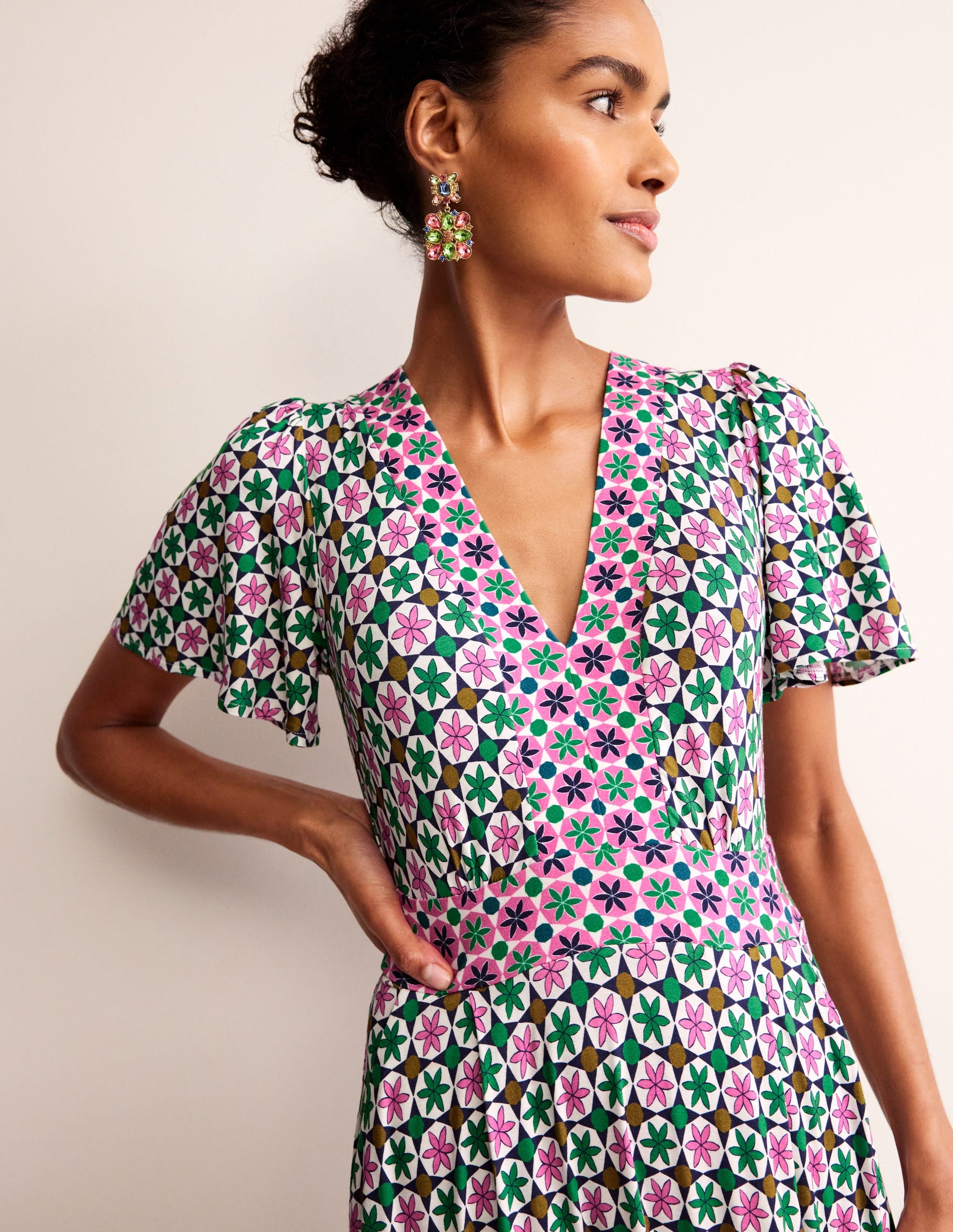 Ellie Flutter Maxi Tea Dress-Multi, Botanic Tile-2