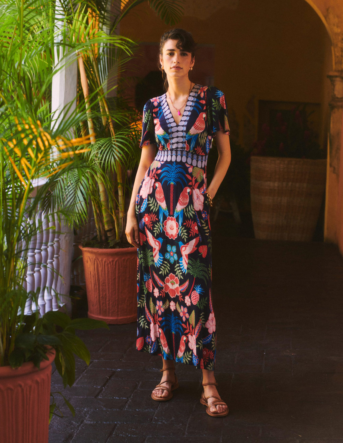 Ellie Flutter Maxi Tea Dress-Multi, Tropic Parrot - Image 5