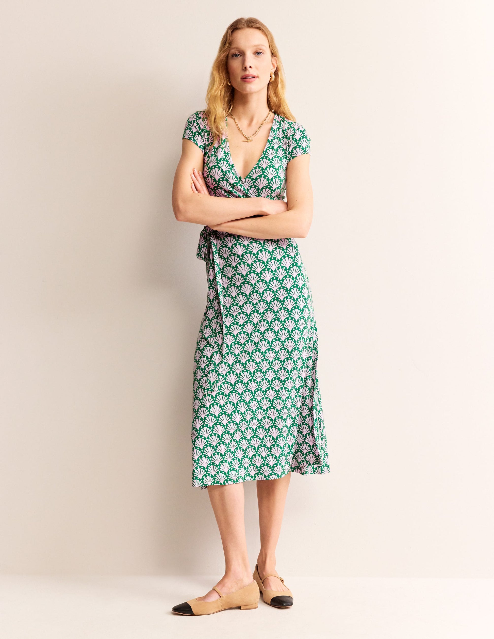 Joanna Cap Sleeve Wrap Dress-Sweet Lilac, Shells-1