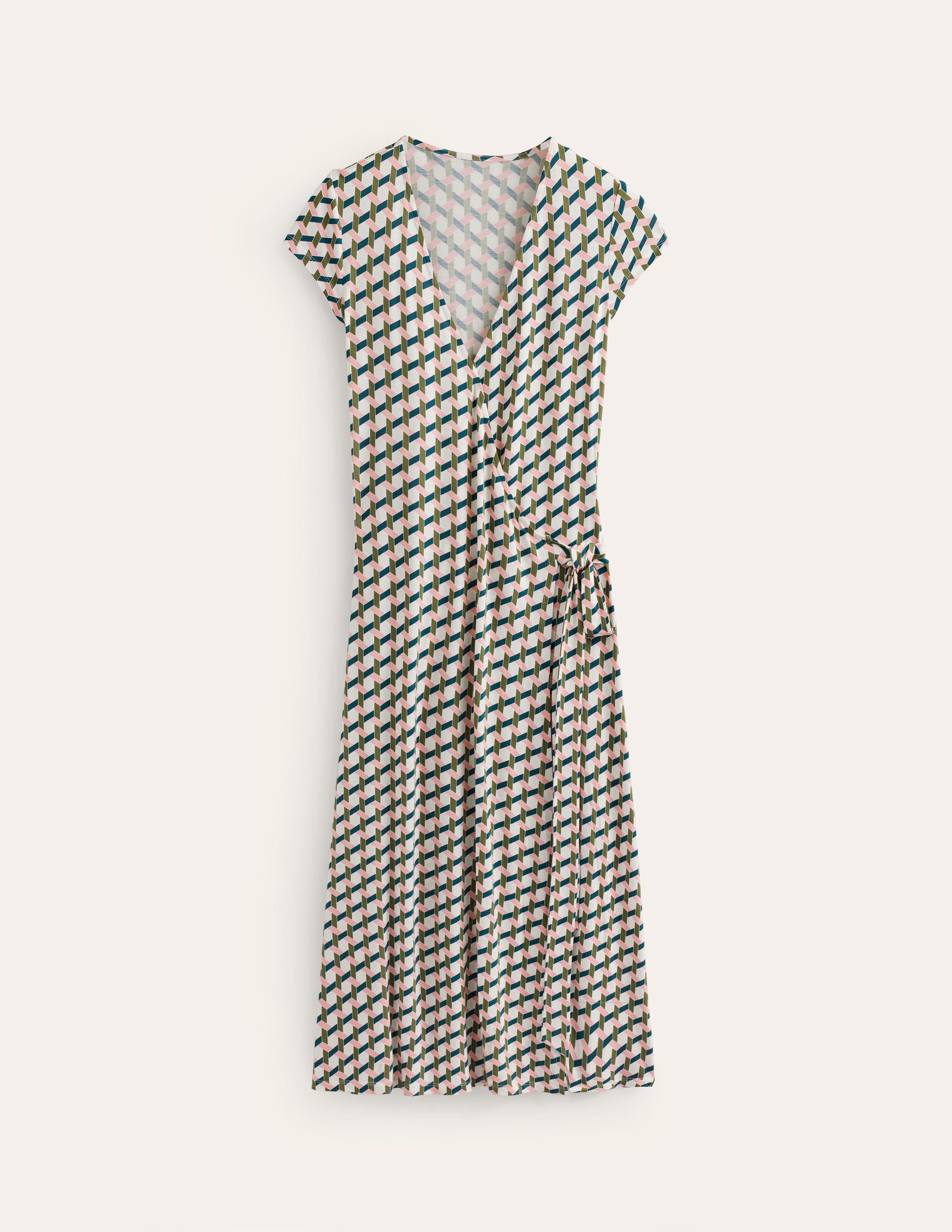 Joanna Cap Sleeve Wrap Dress-Mayfly, Honeycomb Geo - Image 5