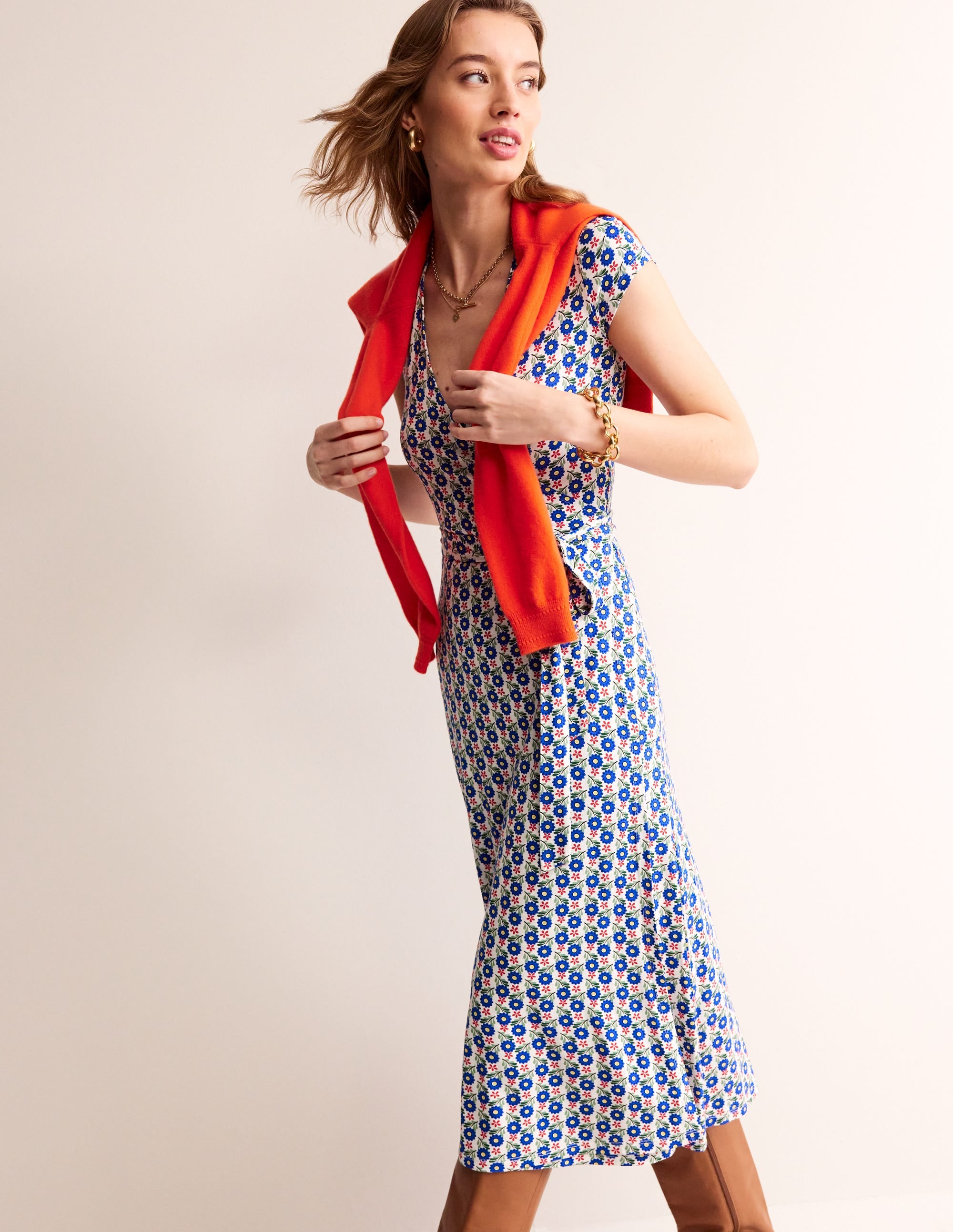 Joanna Cap Sleeve Wrap Dress-Multi, Bloom Sprig - Image 1