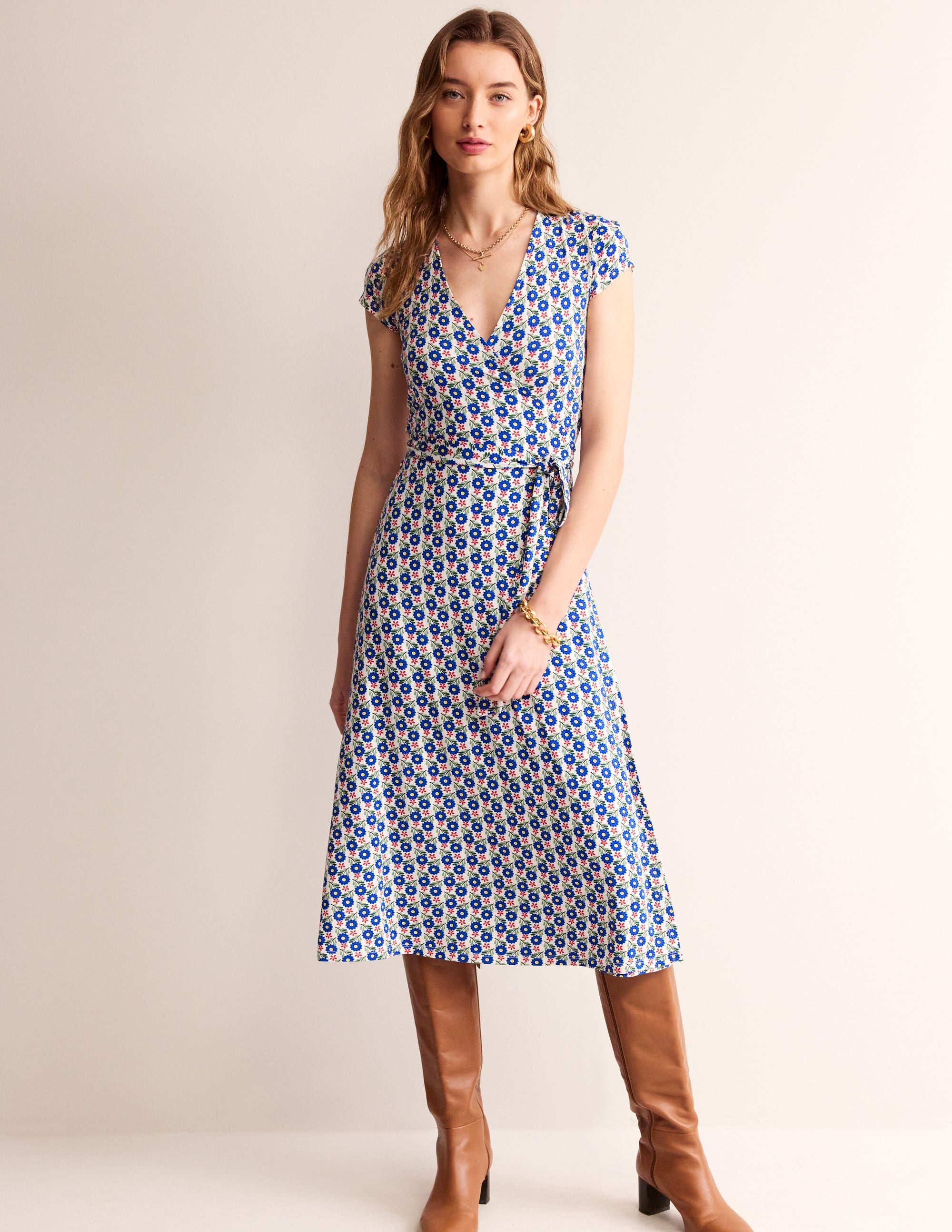 Joanna Cap Sleeve Wrap Dress-Multi, Bloom Sprig - Image 4