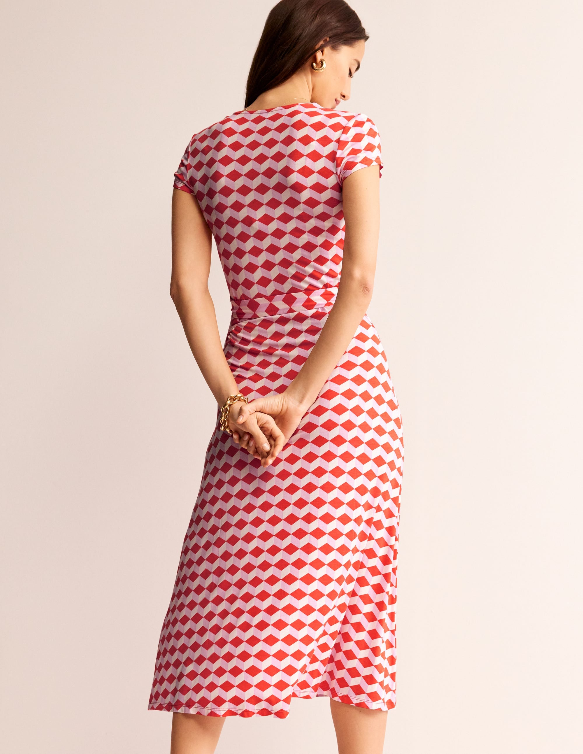 Joanna Cap Sleeve Wrap Dress-Red, Diamond Cube - Image 3