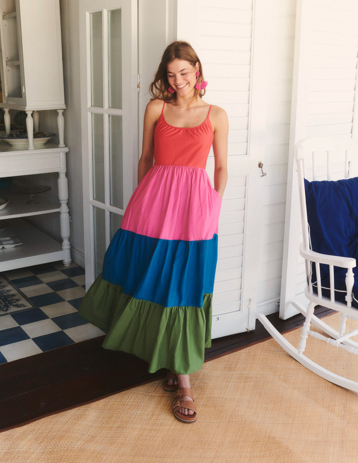Trapeze Cotton Maxi Dress-Colourblock - Image 5