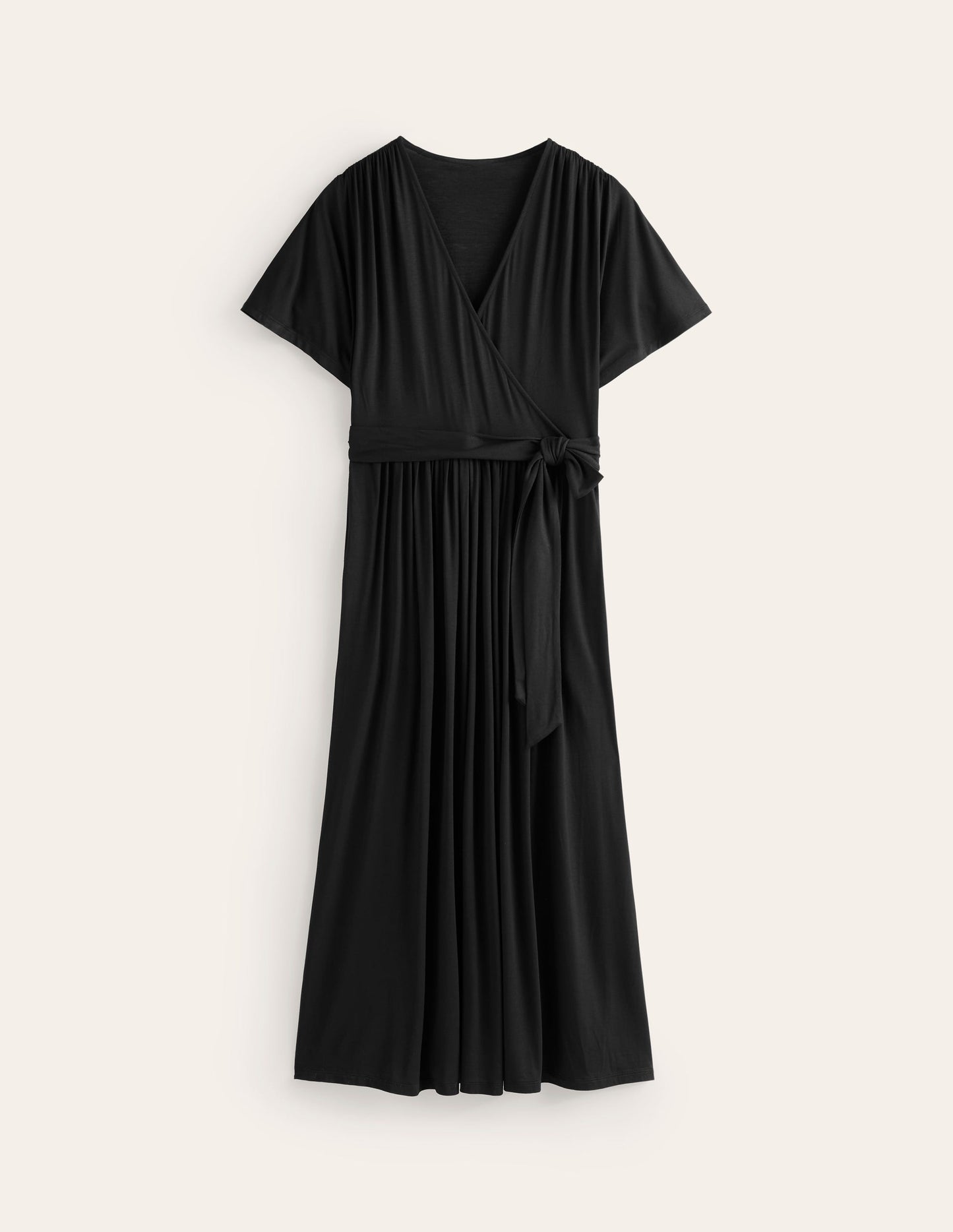 Kimono Wrap Jersey Midi Dress-Black