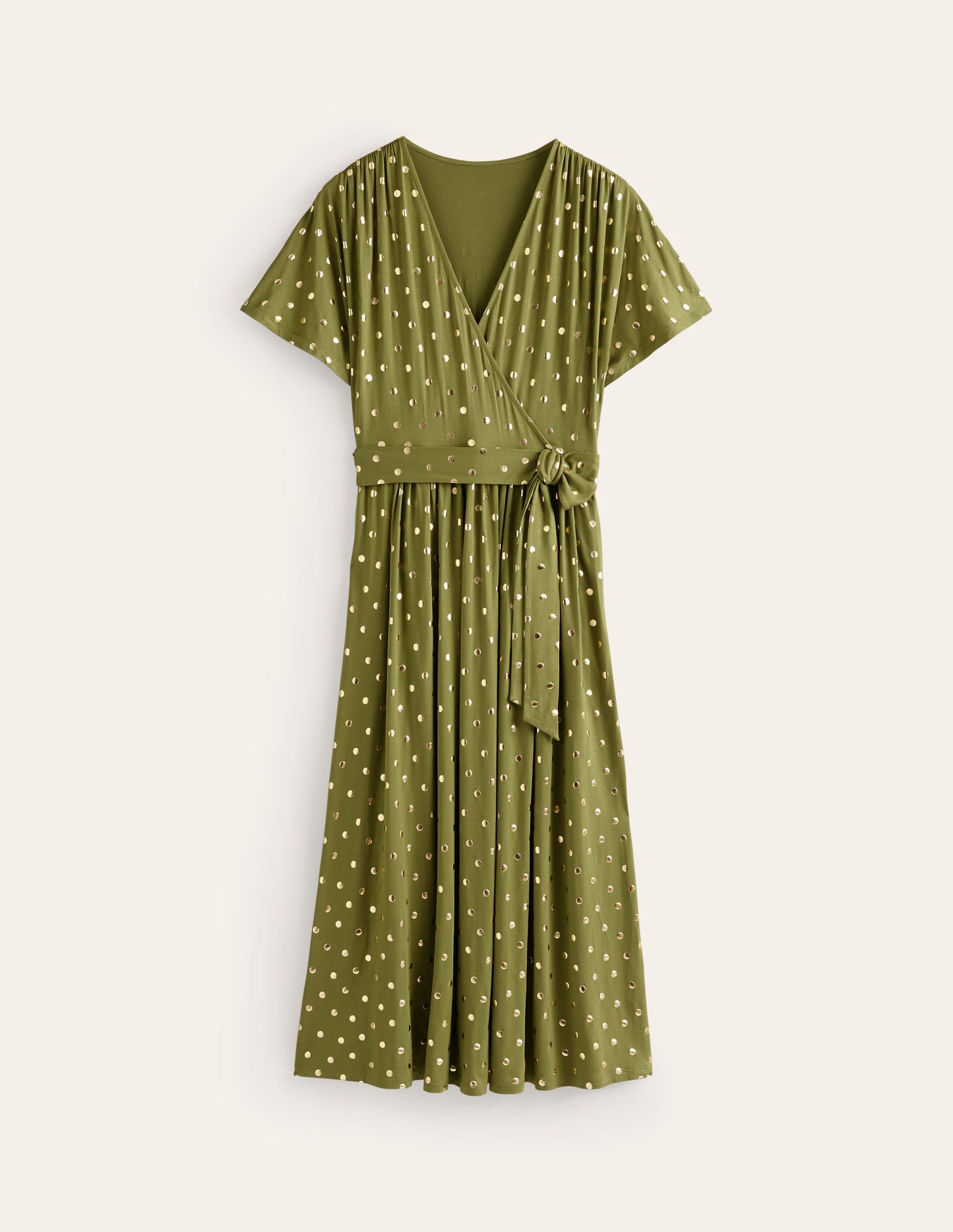 Kimono Wrap Jersey Midi Dress-Mayfly, Scattered Foil Spot
