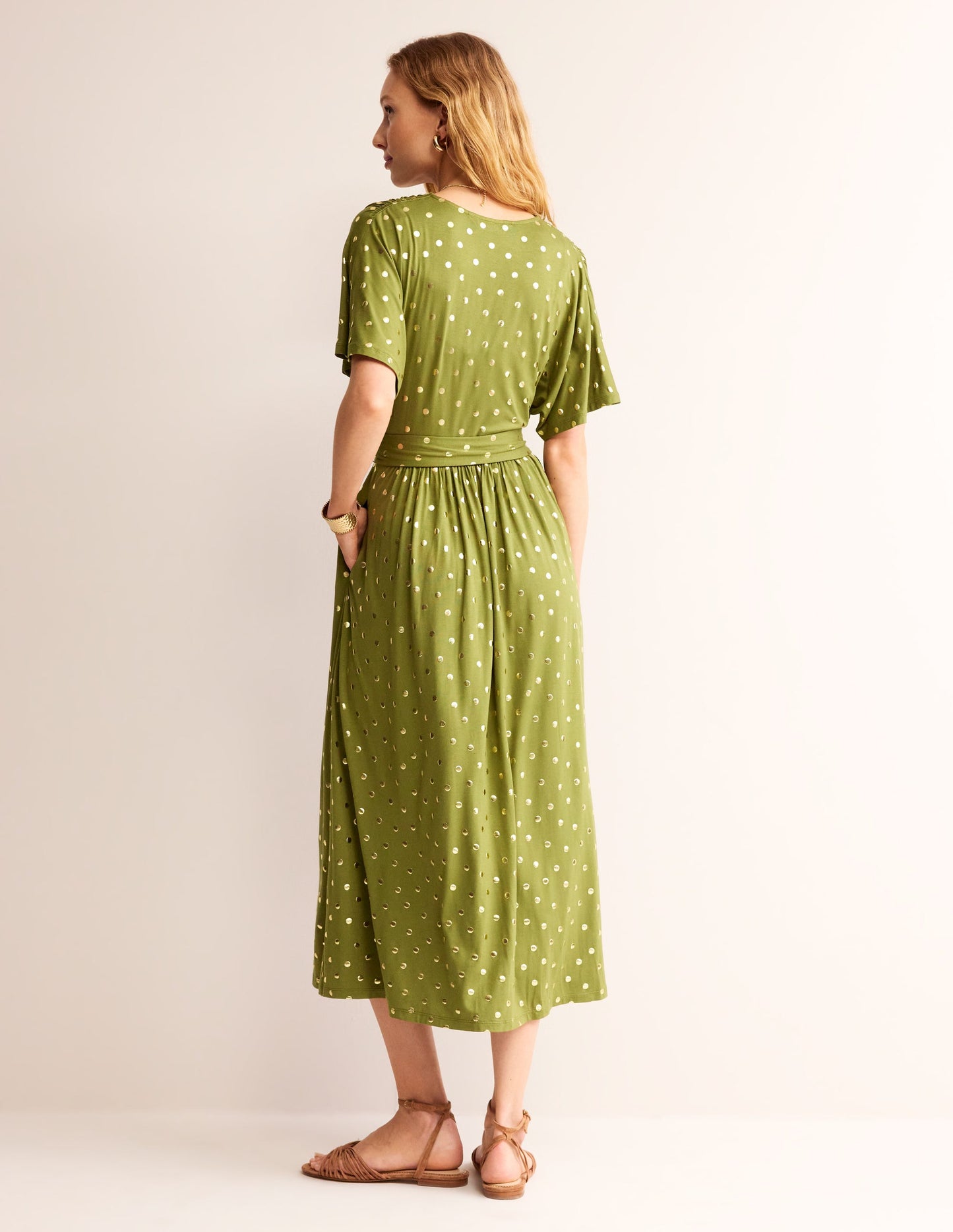 Kimono Wrap Jersey Midi Dress-Mayfly, Scattered Foil Spot