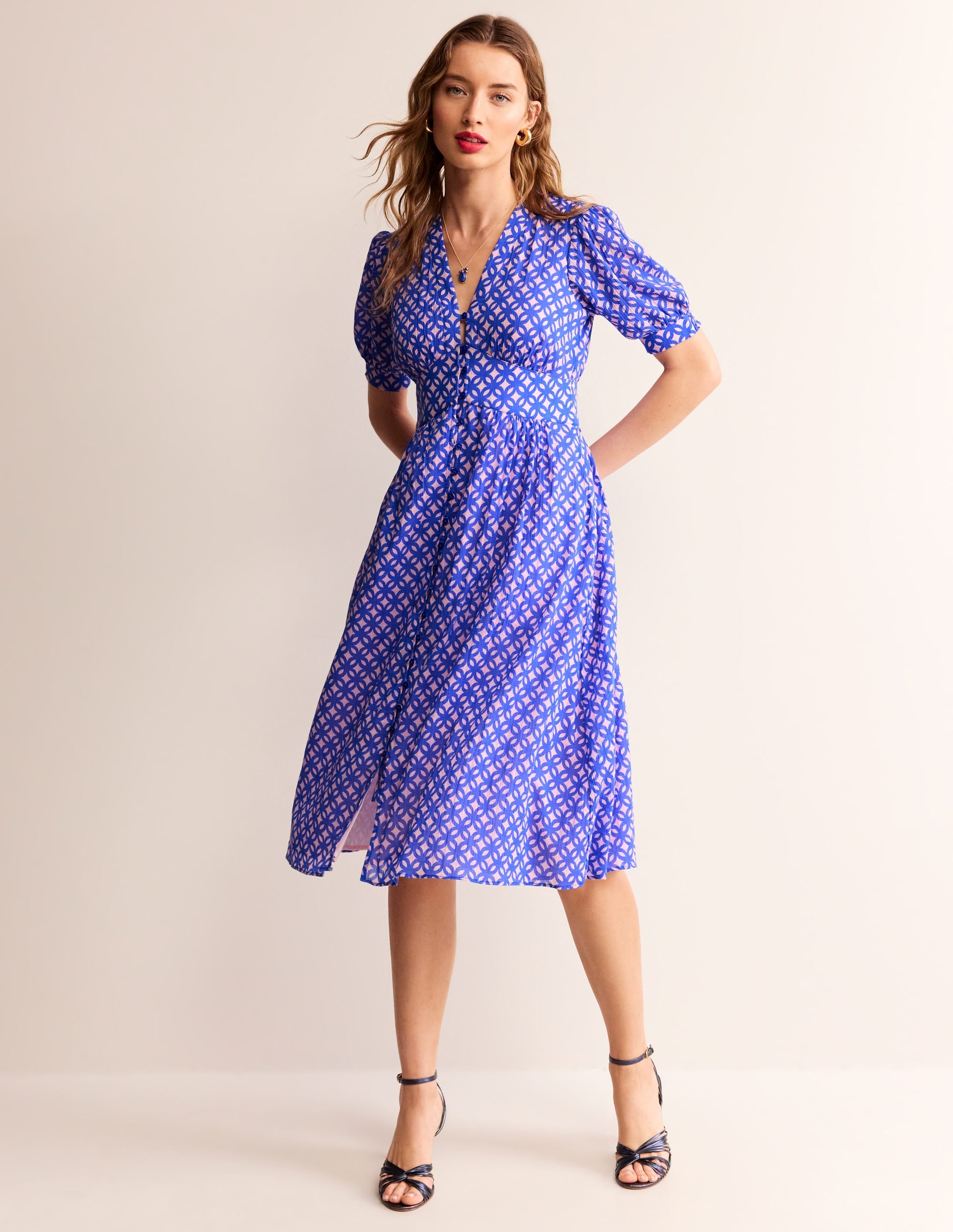 Elsa Crinkle Midi Tea Dress-Sweet Lilac, Trellis Geo - Image 5